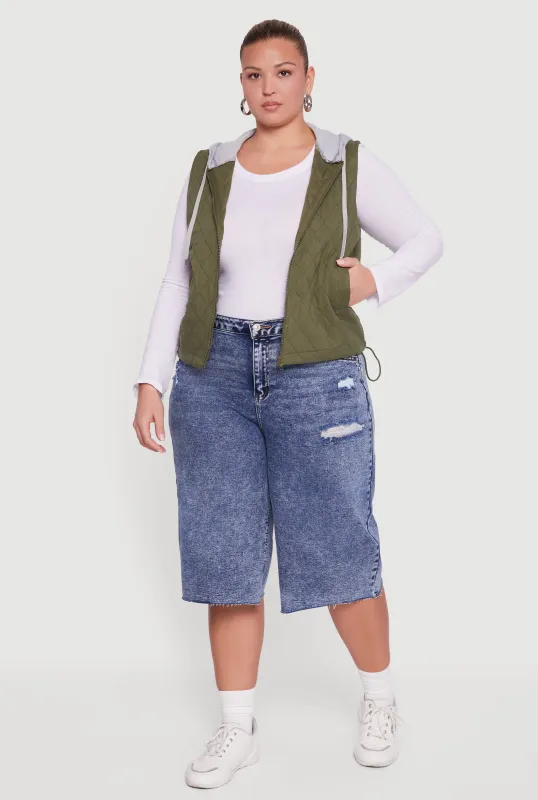 Plus Size Zip Front Hooded Quilted Vest sold by Rainbow