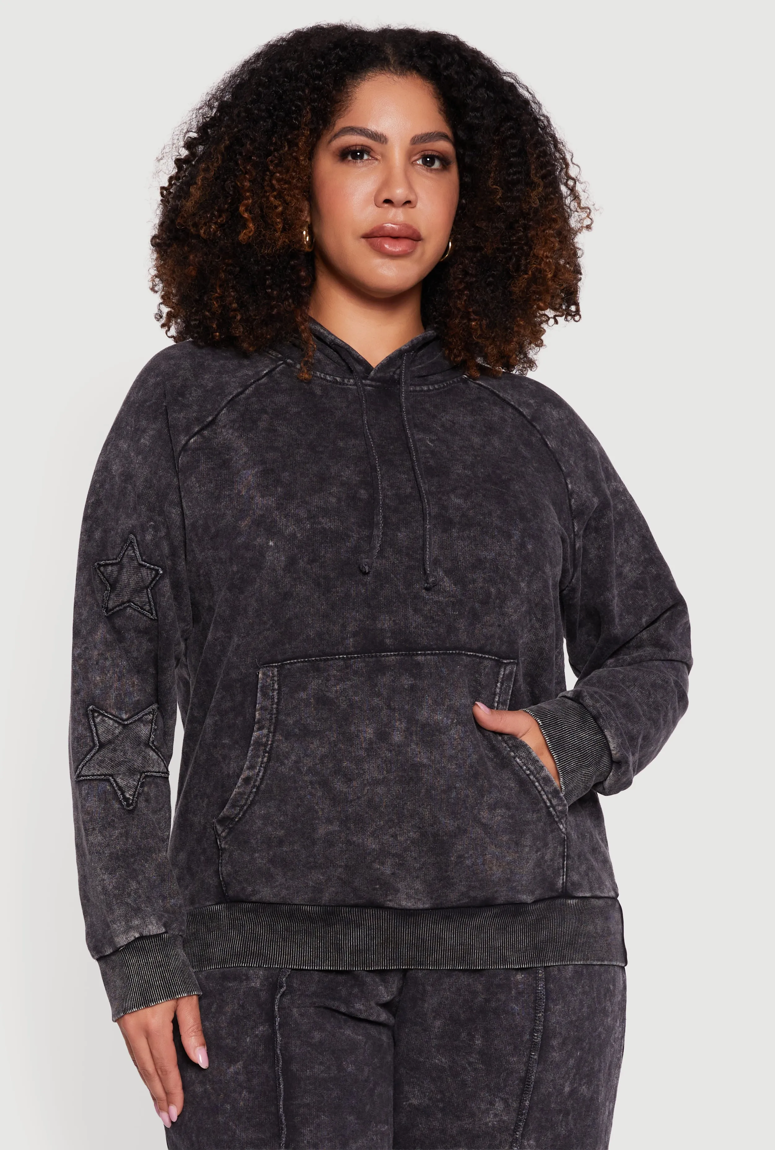 Plus Size Star Patch Graphic Acid Wash Hooded Sweatshirt sold by Rainbow