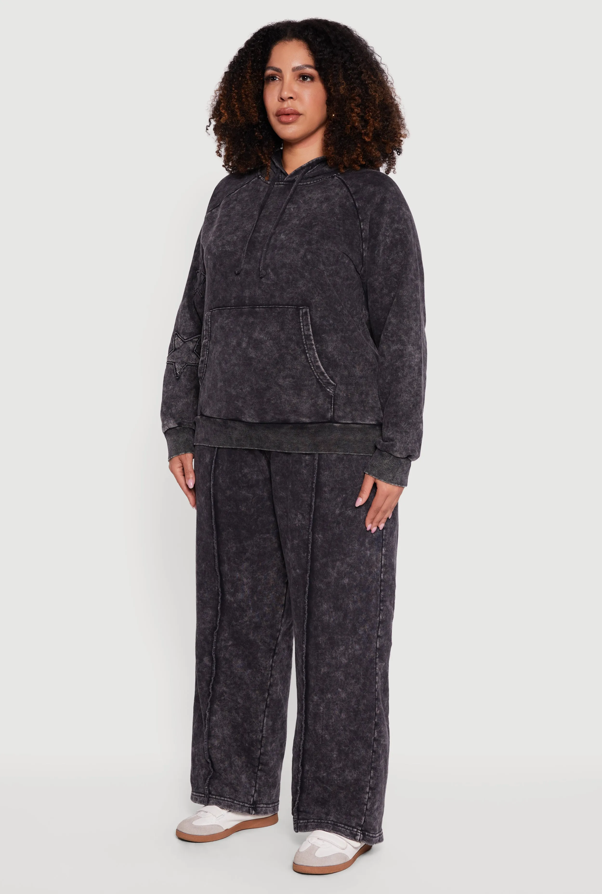 Plus Size Star Patch Graphic Acid Wash Hooded Sweatshirt sold by Rainbow product image thumbnail 5