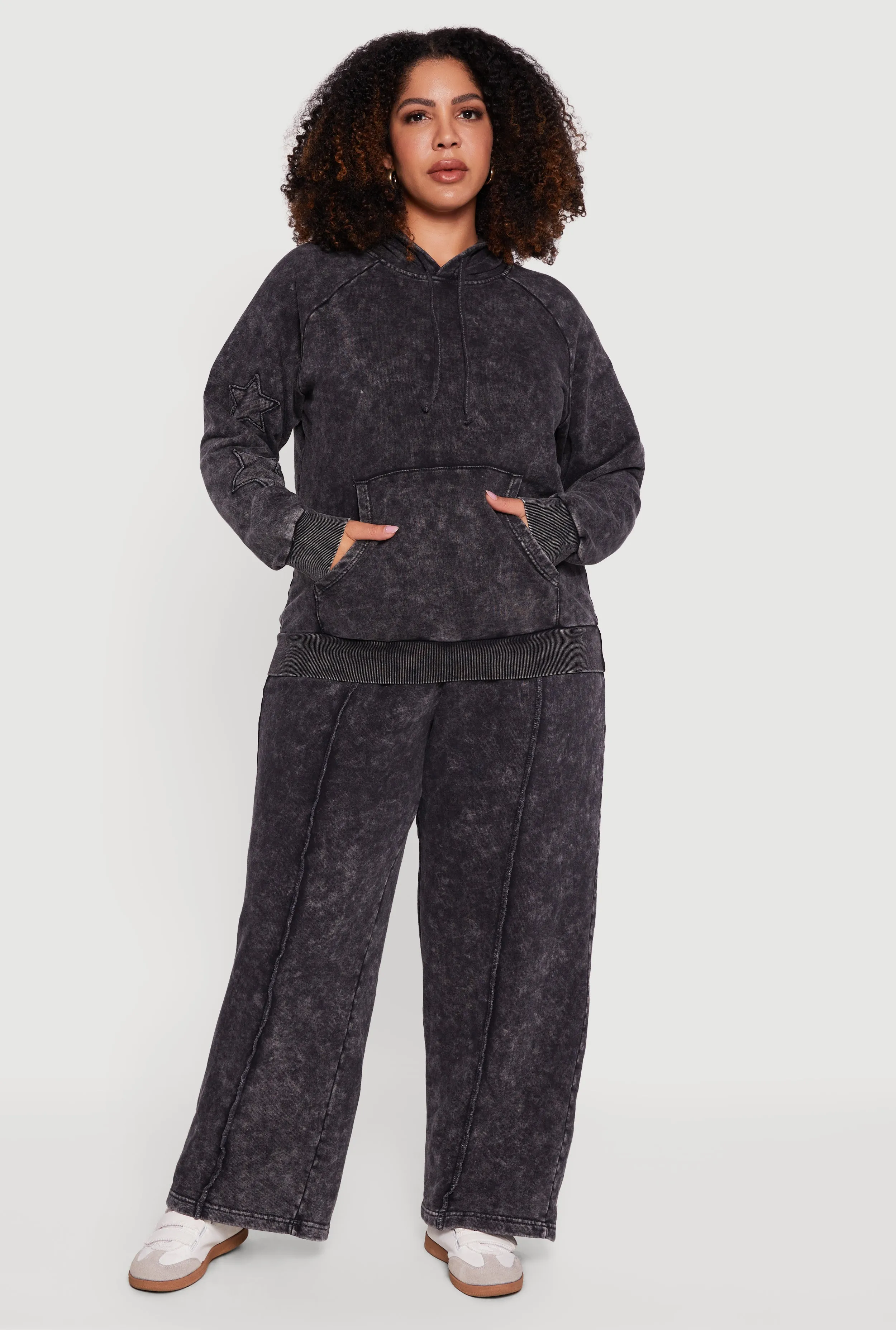 Plus Size Star Patch Graphic Acid Wash Hooded Sweatshirt sold by Rainbow product image thumbnail 2