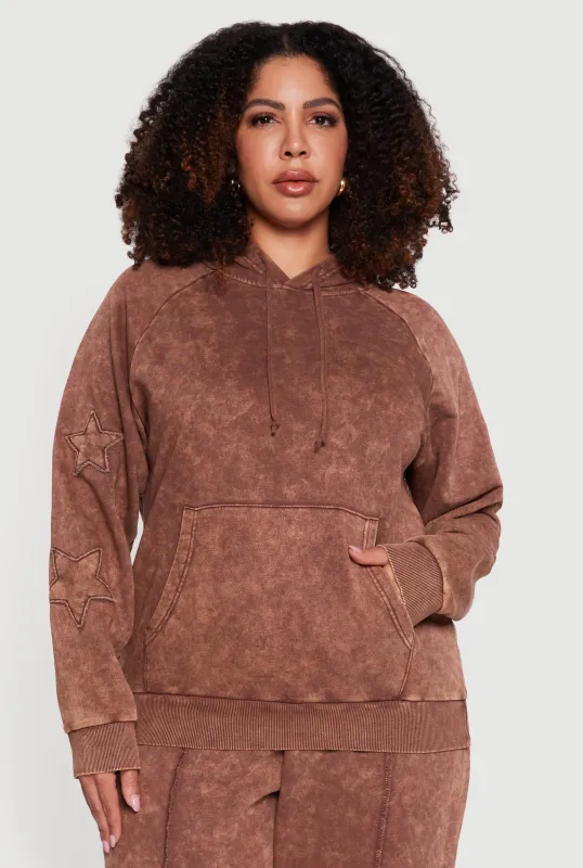 Plus Size Star Patch Graphic Acid Wash Hooded Sweatshirt sold by Rainbow