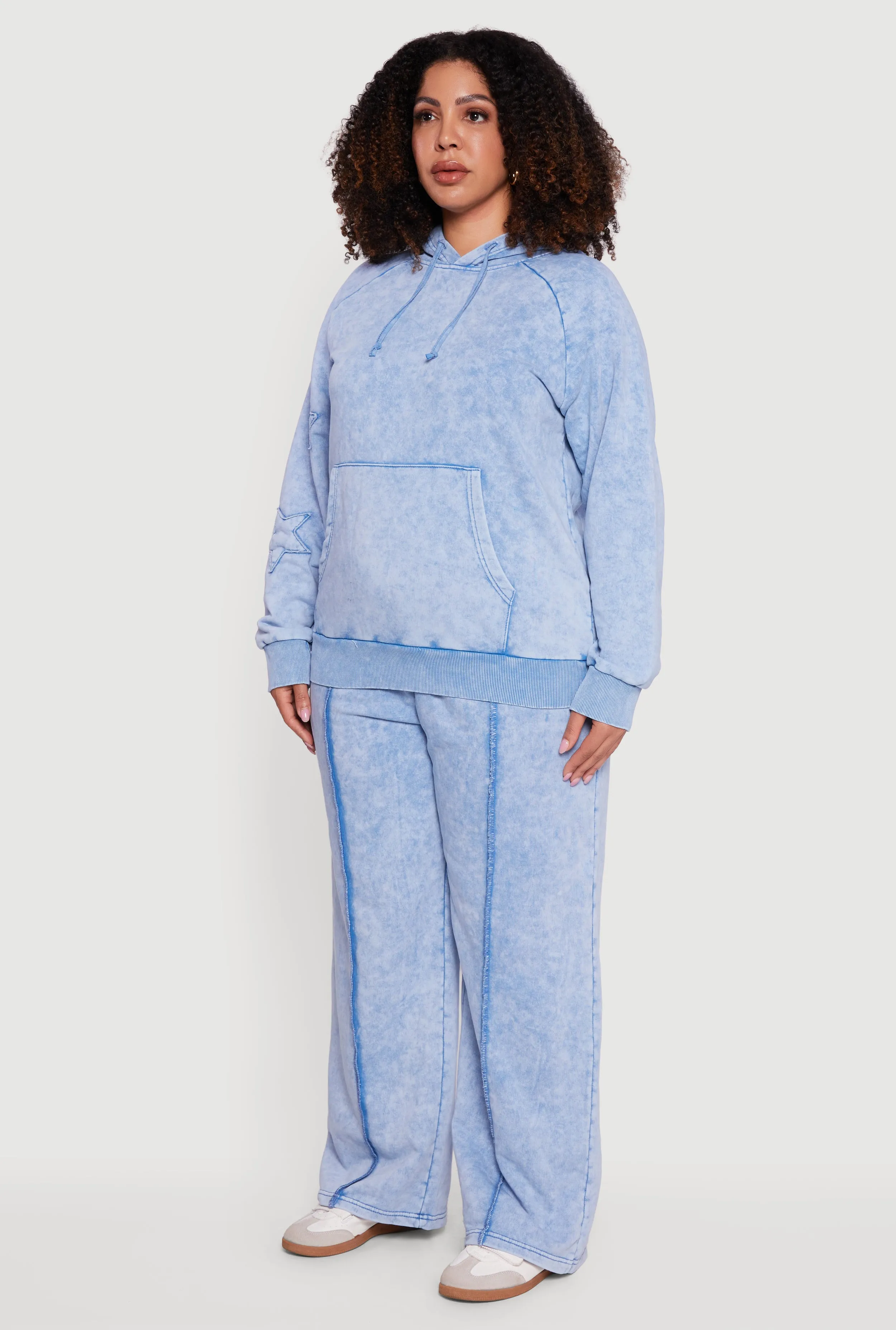 Plus Size Star Patch Graphic Acid Wash Hooded Sweatshirt sold by Rainbow product image thumbnail 5