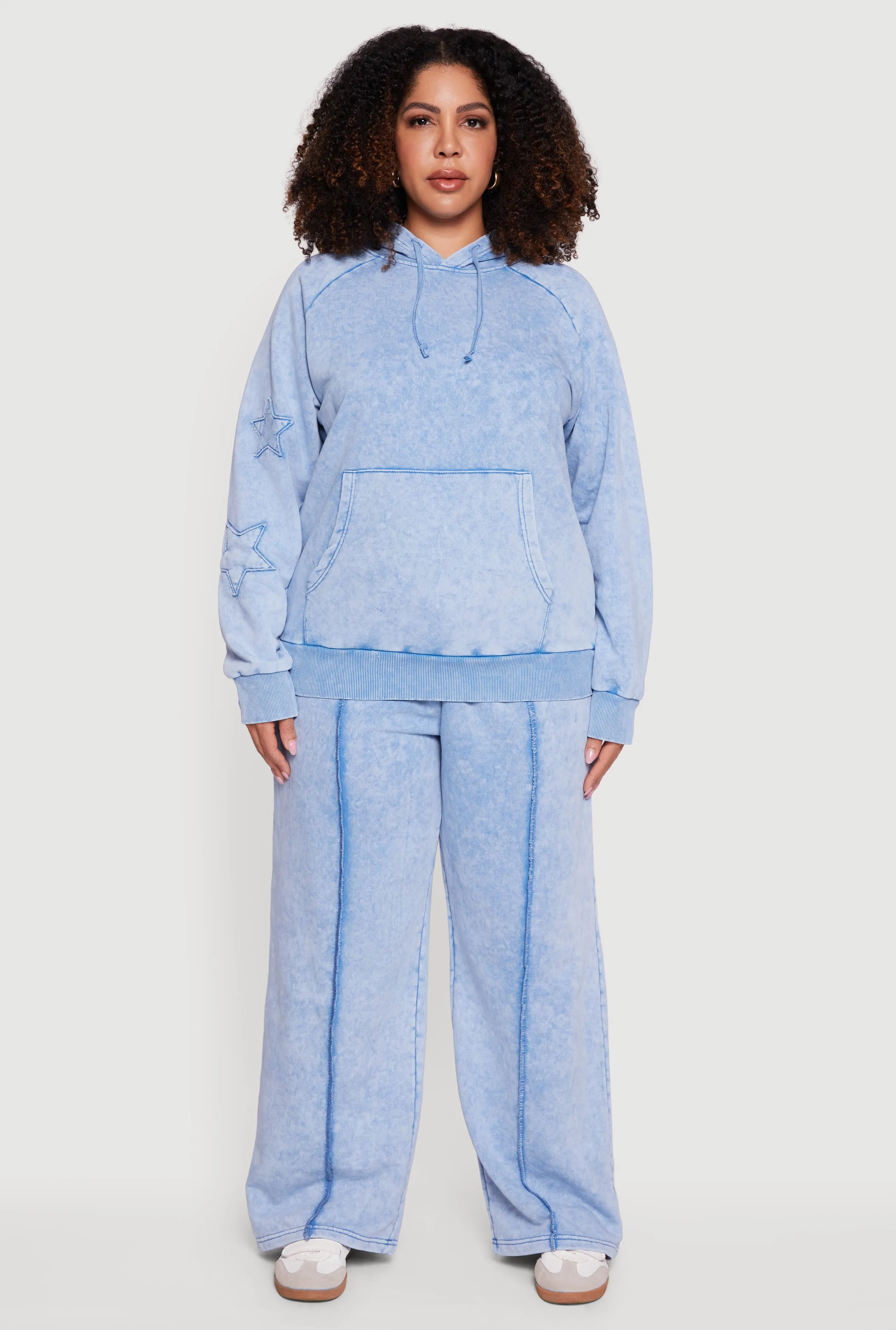 Plus Size Star Patch Graphic Acid Wash Hooded Sweatshirt sold by Rainbow product image thumbnail 3