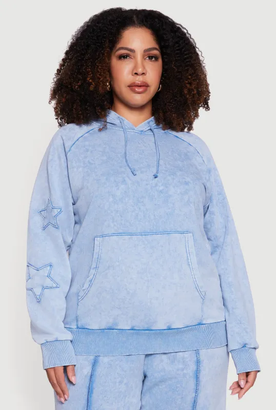 Plus Size Star Patch Graphic Acid Wash Hooded Sweatshirt sold by Rainbow