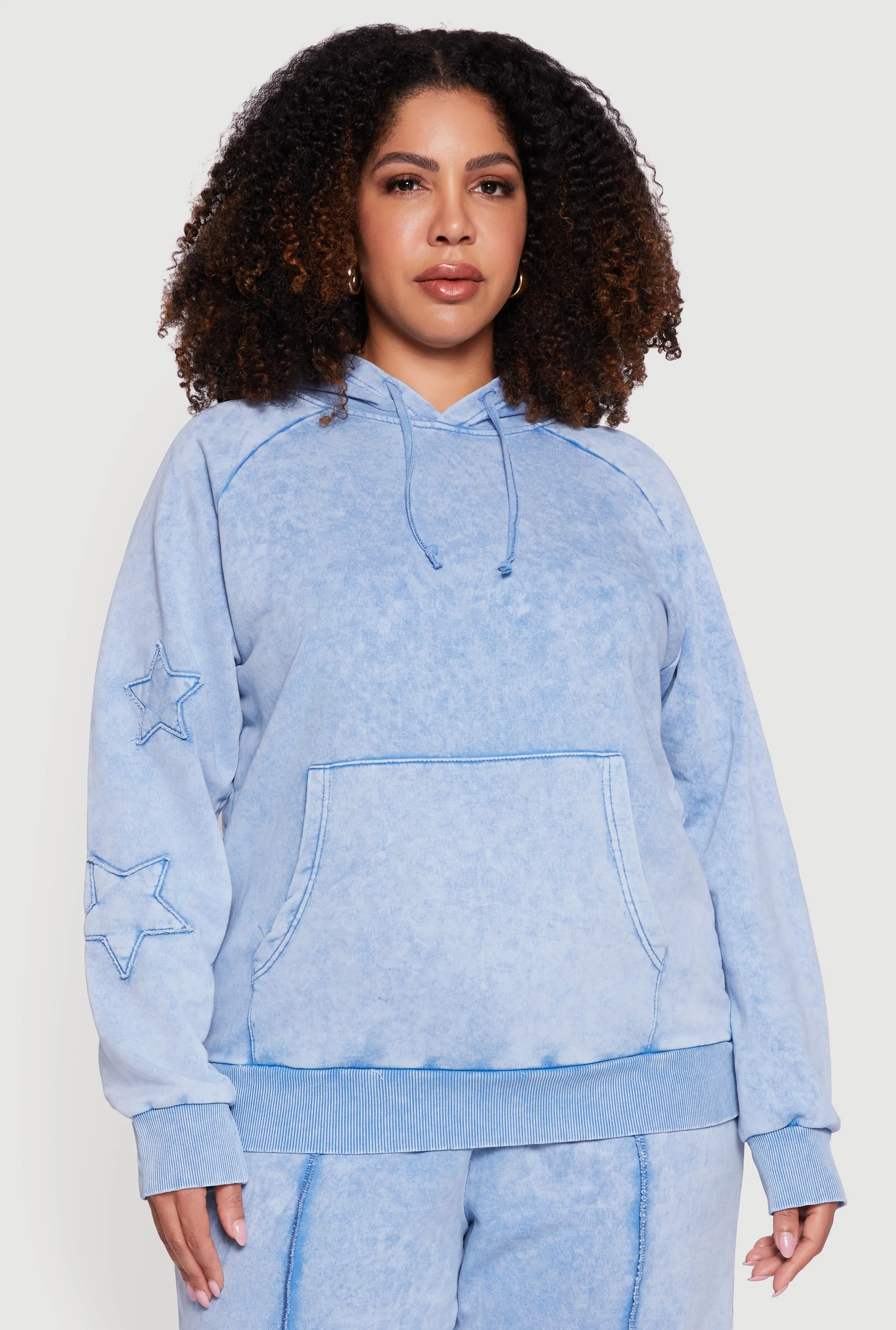Plus Size Star Patch Graphic Acid Wash Hooded Sweatshirt sold by Rainbow