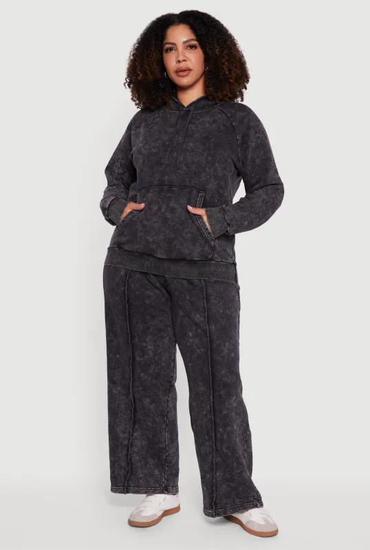 Plus Size Acid Wash High Waisted Wide Leg Sweatpants sold by Rainbow