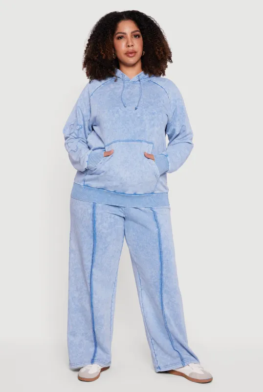 Plus Size Acid Wash High Waisted Wide Leg Sweatpants sold by Rainbow