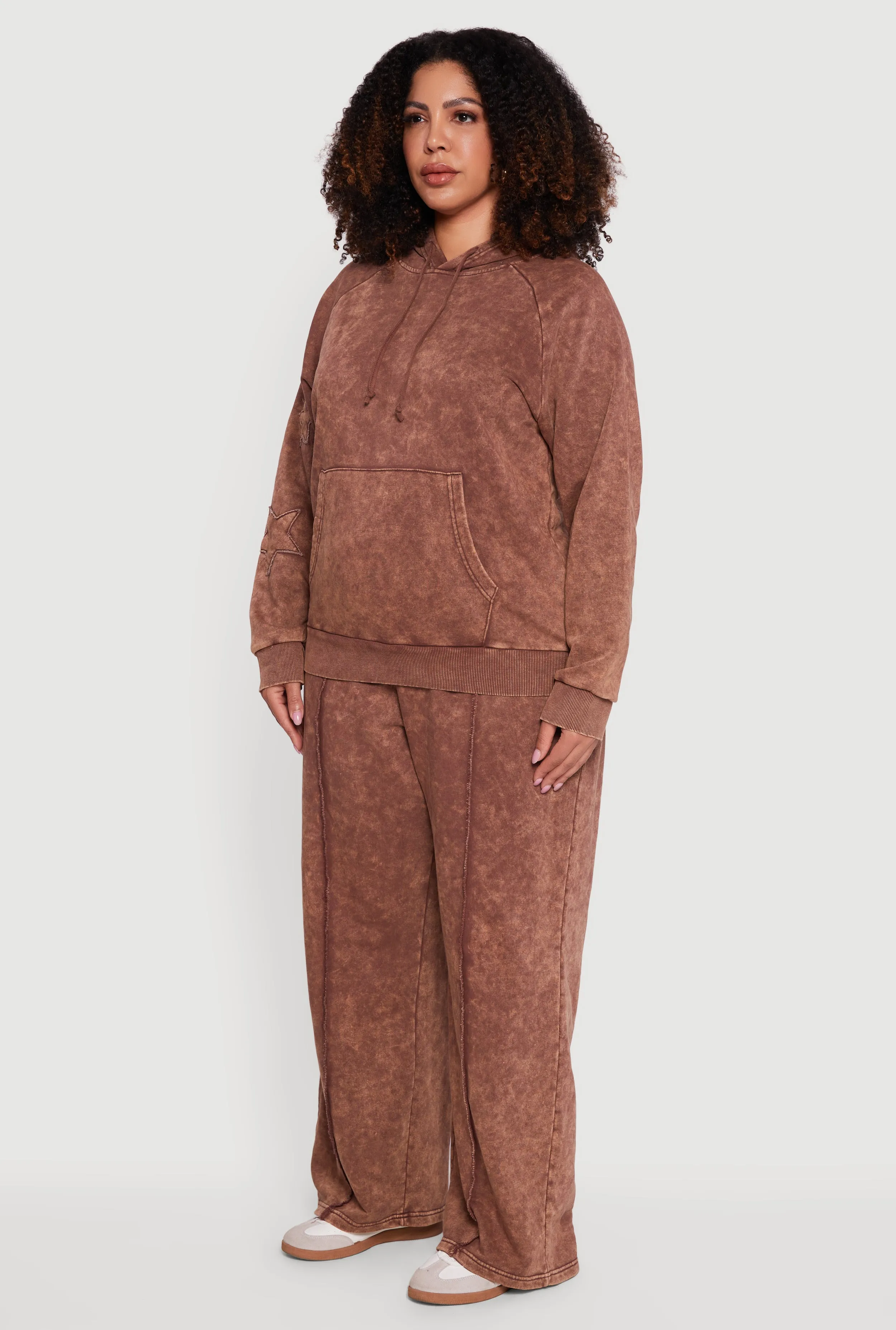 Plus Size Star Patch Graphic Acid Wash Hooded Sweatshirt sold by Rainbow product image thumbnail 5