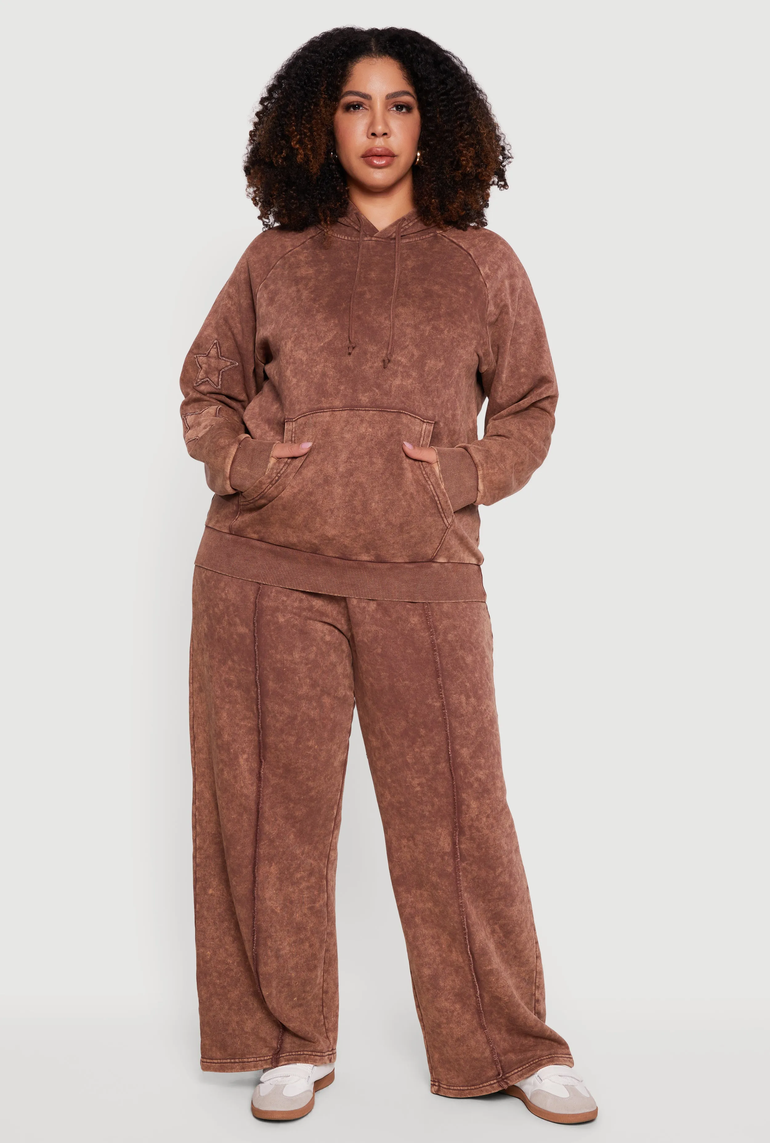 Plus Size Star Patch Graphic Acid Wash Hooded Sweatshirt sold by Rainbow product image thumbnail 2