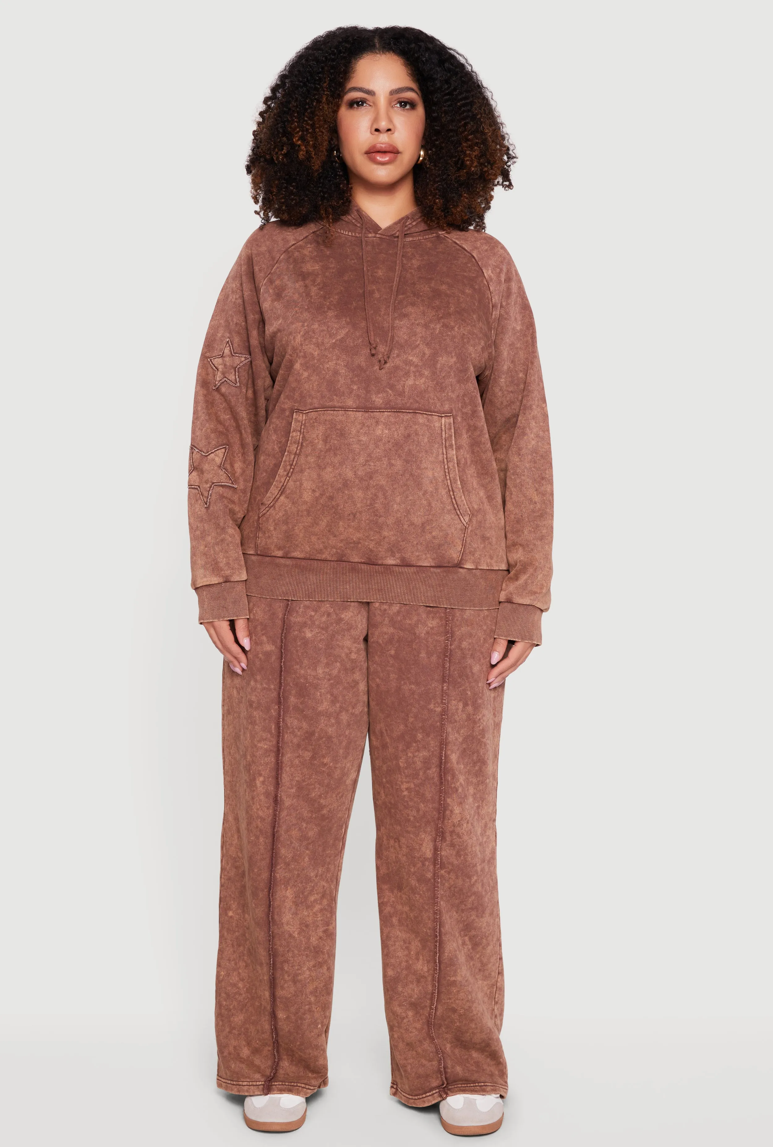 Plus Size Star Patch Graphic Acid Wash Hooded Sweatshirt sold by Rainbow product image thumbnail 3