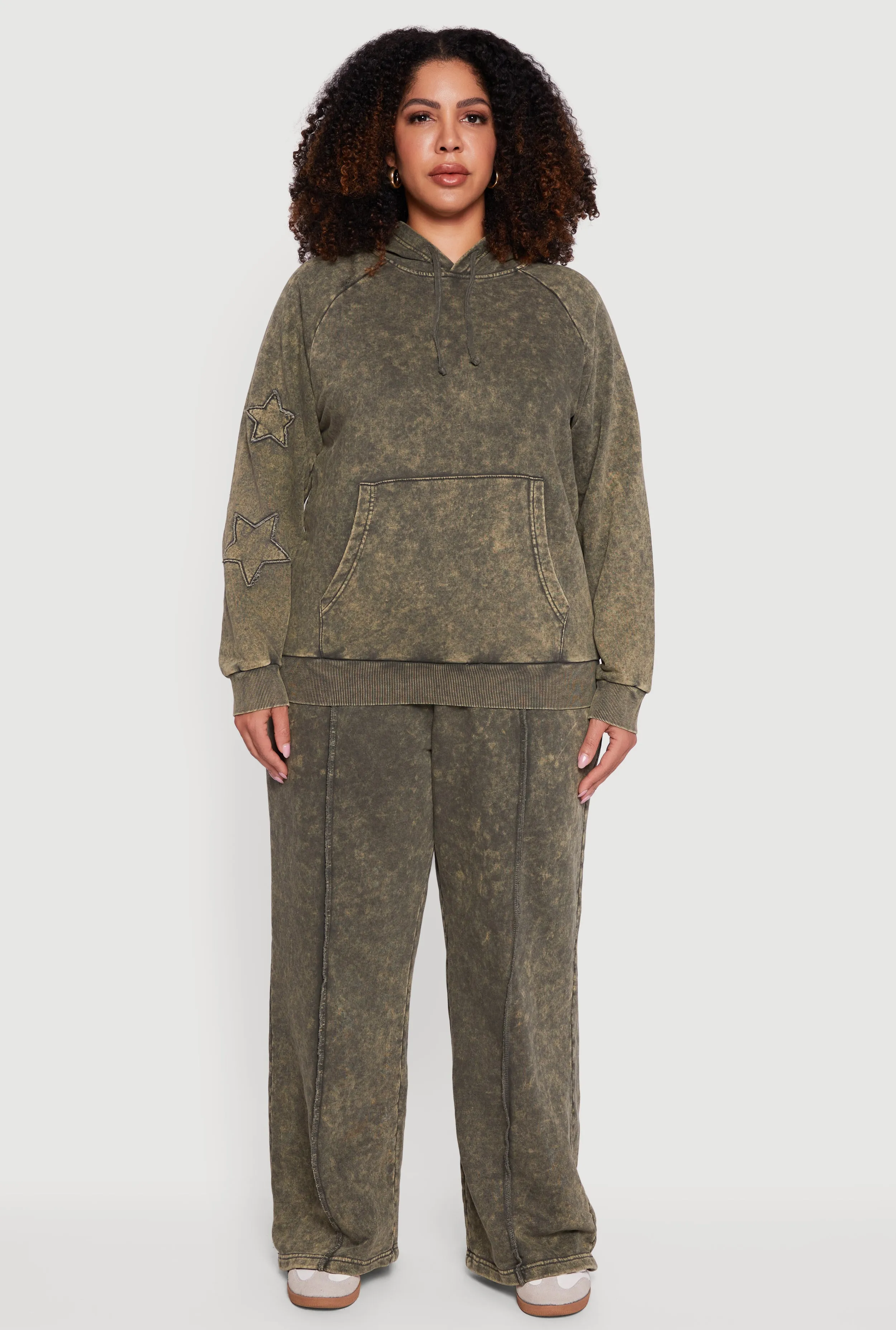 Plus Size Star Patch Graphic Acid Wash Hooded Sweatshirt sold by Rainbow product image thumbnail 3