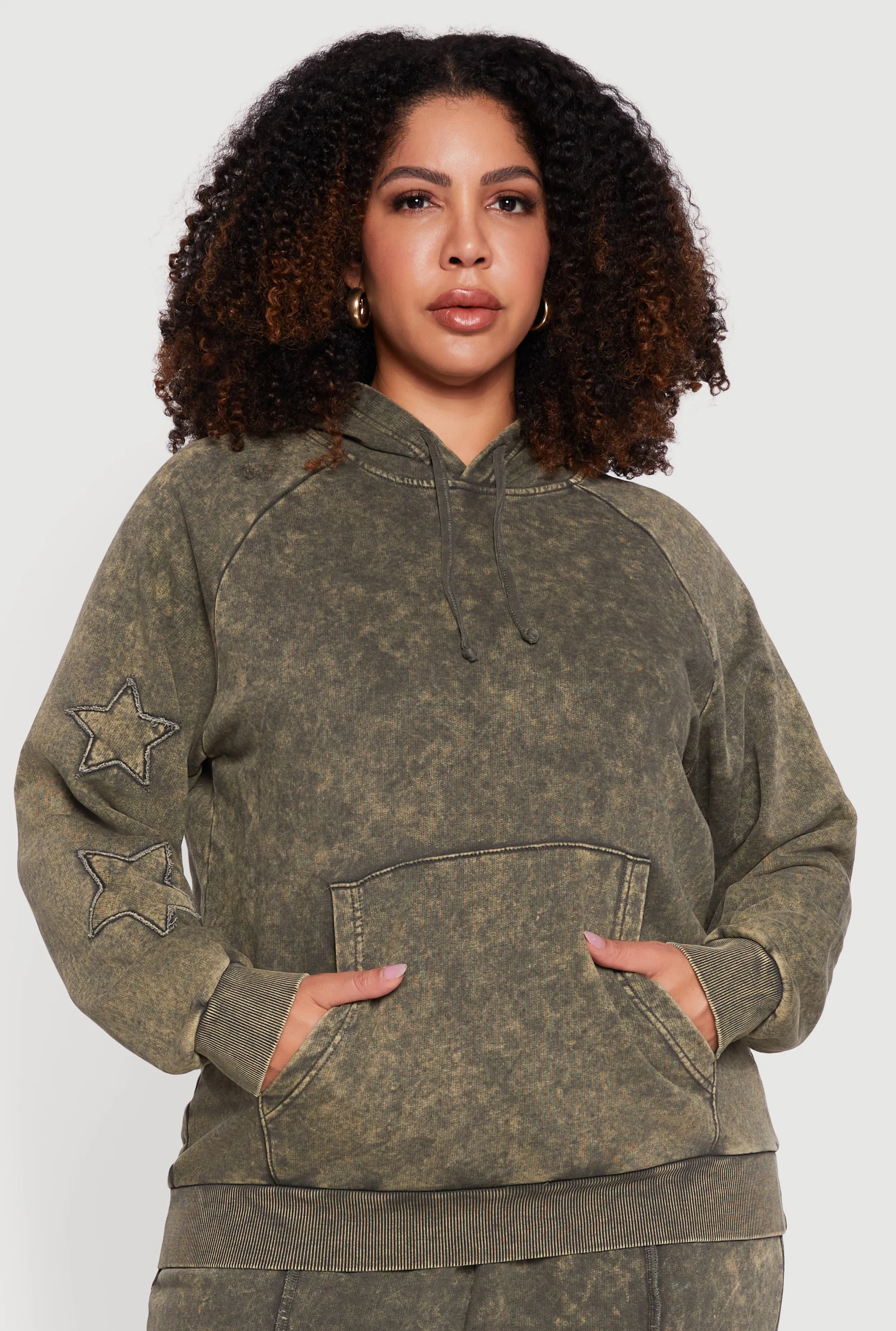 Plus Size Star Patch Graphic Acid Wash Hooded Sweatshirt sold by Rainbow