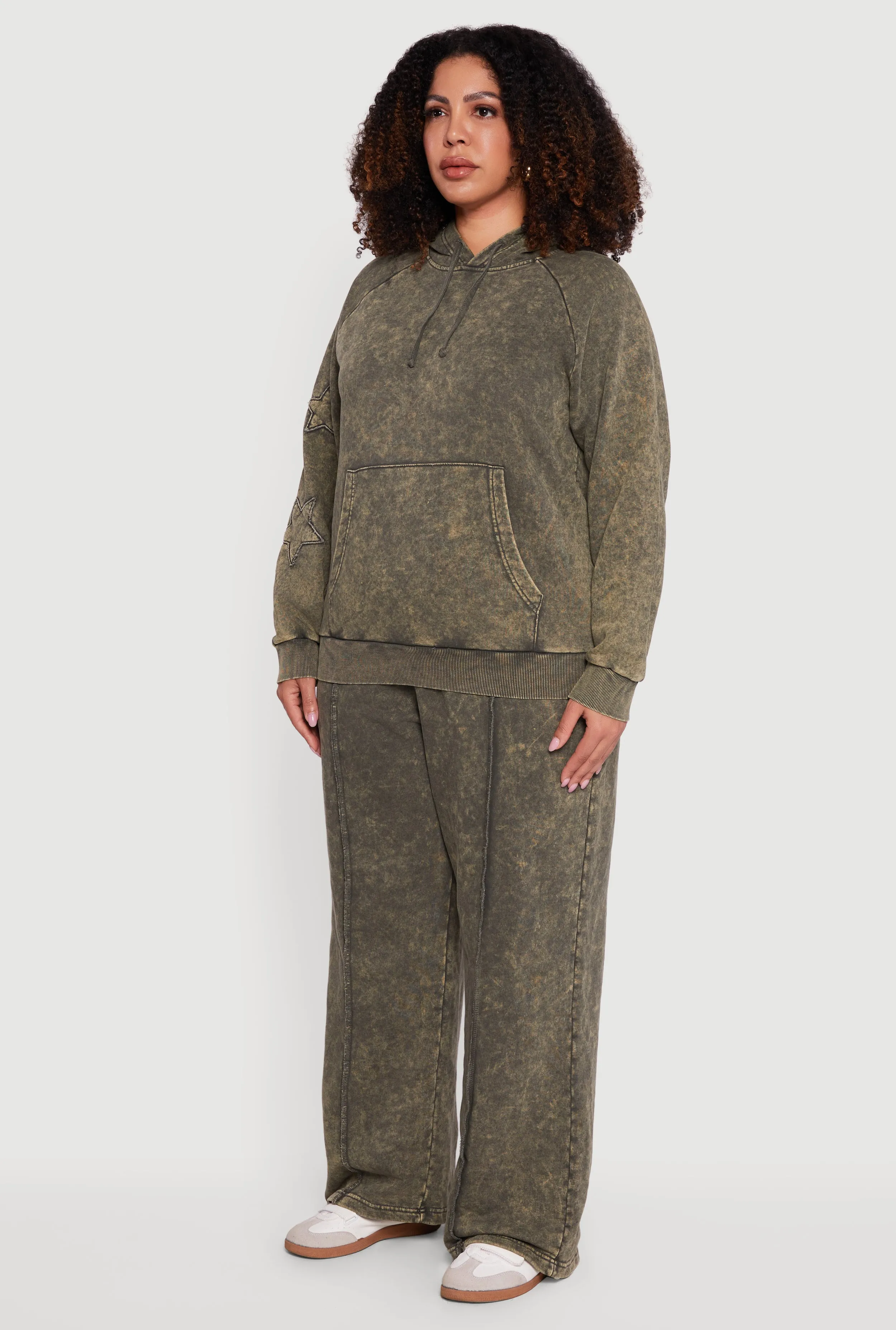 Plus Size Star Patch Graphic Acid Wash Hooded Sweatshirt sold by Rainbow product image thumbnail 5