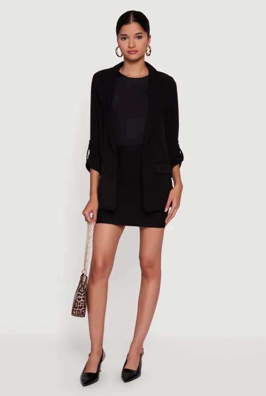 Tabbed Roll Cuff Sleeve Crepe Knit Blazer sold by Rainbow