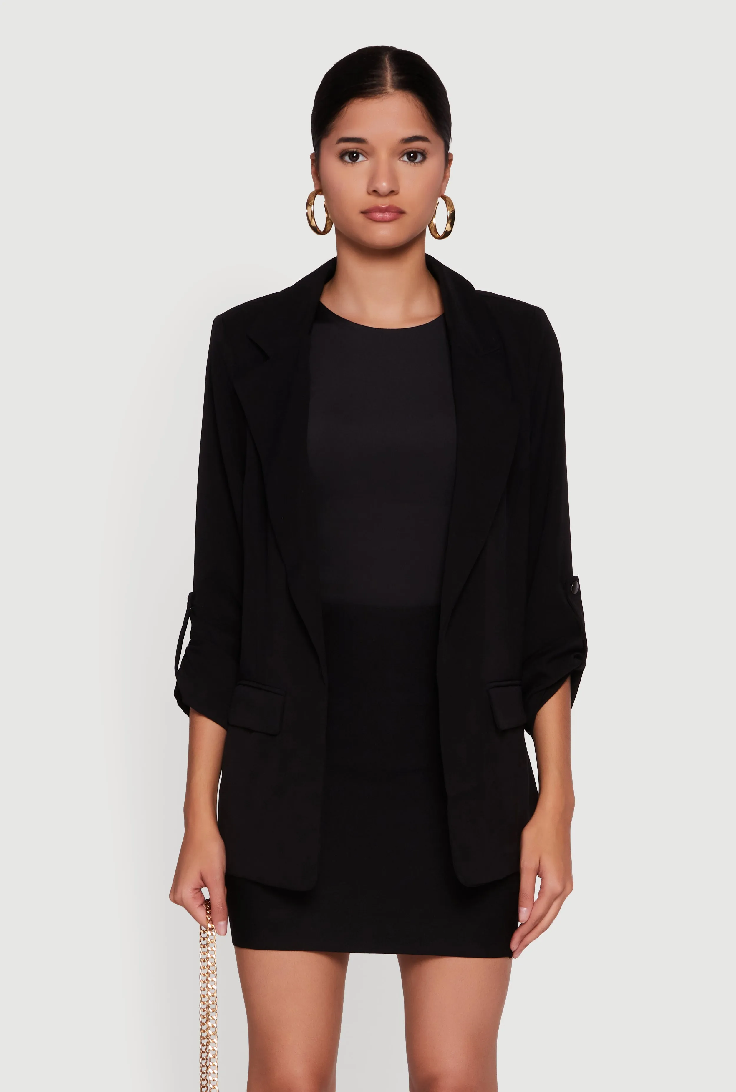 Tabbed Roll Cuff Sleeve Crepe Knit Blazer sold by Rainbow product image thumbnail 2