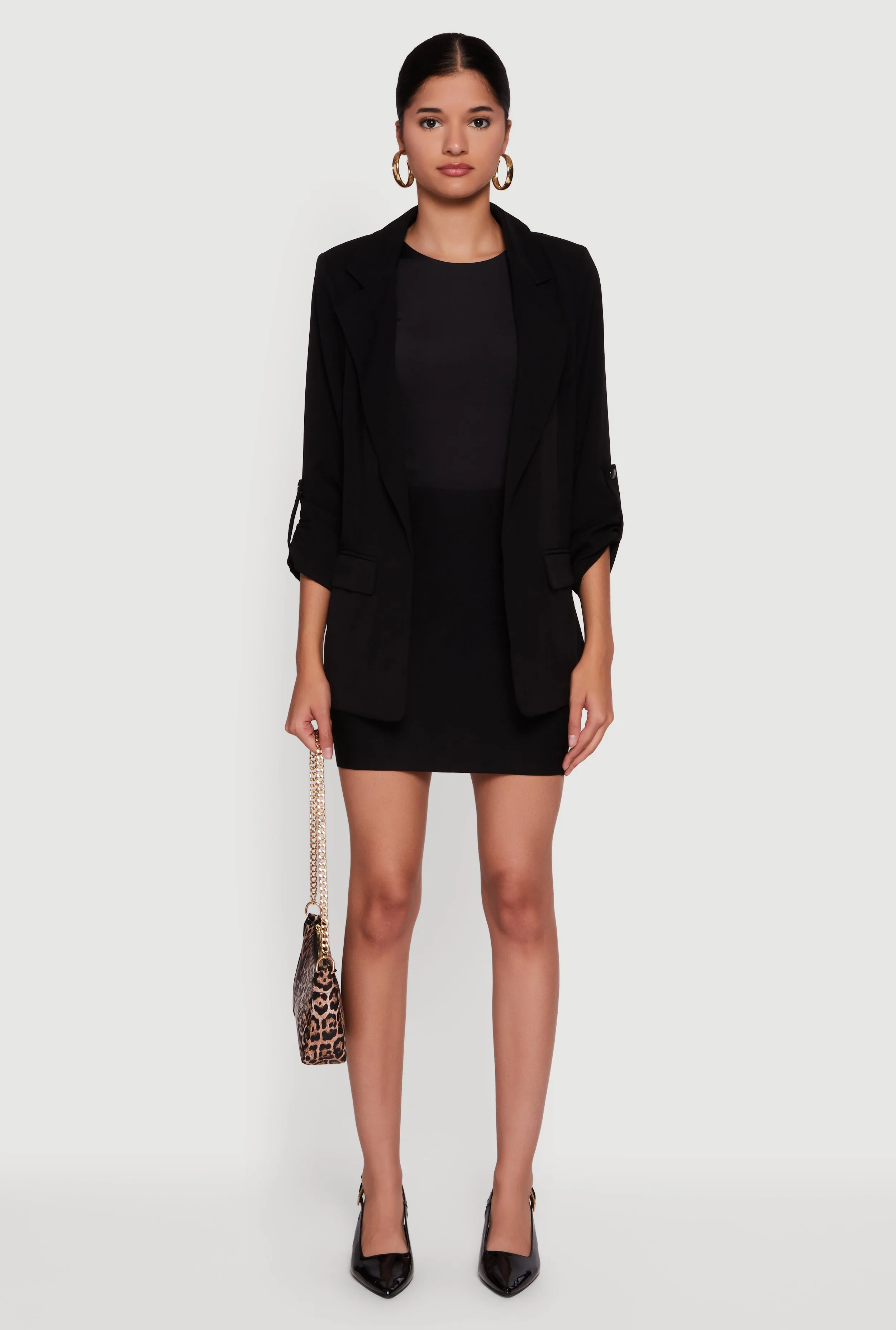 Tabbed Roll Cuff Sleeve Crepe Knit Blazer sold by Rainbow product image thumbnail 3