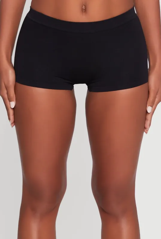 Solid Ribbed Knit Seamless Boyshort Panty sold by Rainbow