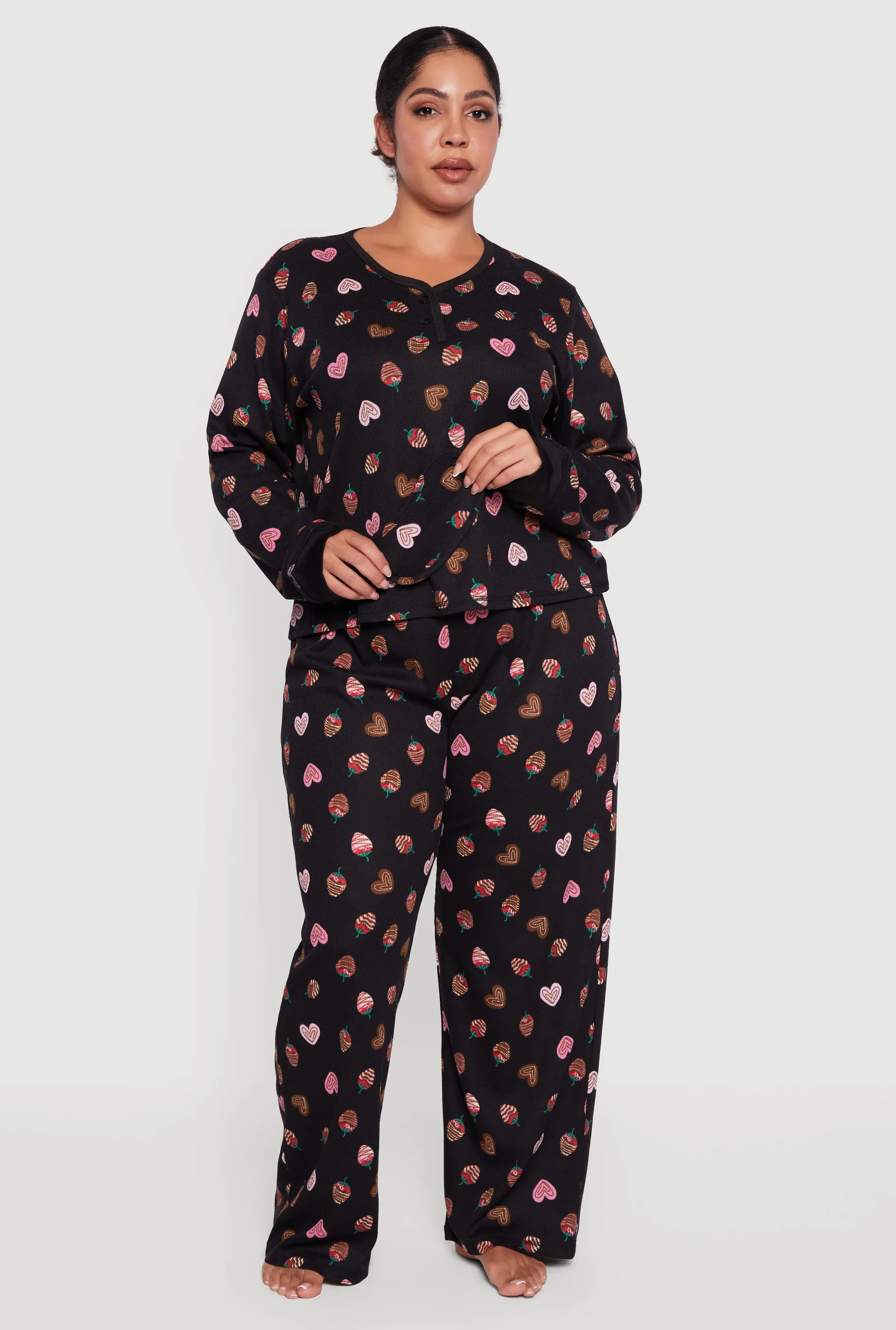 Plus Size Strawberry Print Waffle Knit Thermal Pajama Gift Set sold by Rainbow product image thumbnail 2