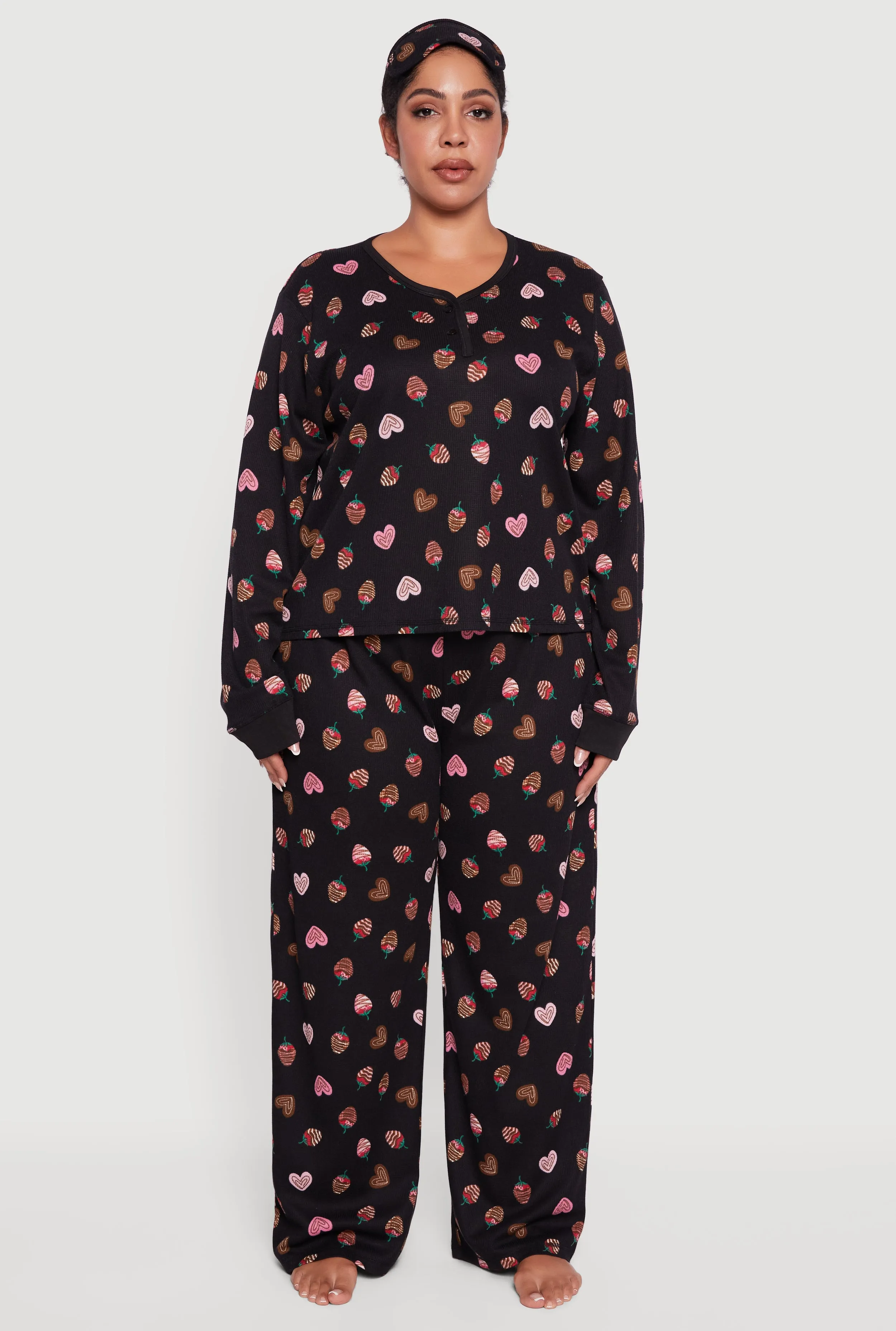 Plus Size Strawberry Print Waffle Knit Thermal Pajama Gift Set sold by Rainbow product image thumbnail 3