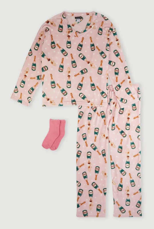 Plus Size Plush Champagne Polka Dot Pajama Gift Set sold by Rainbow