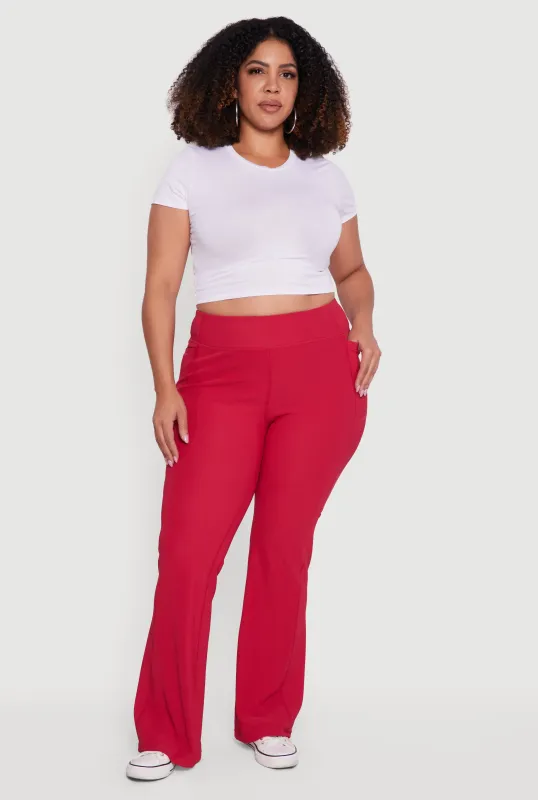 Plus Size High Waisted Ribbed Knit Flare Leg Active Pants sold by Rainbow
