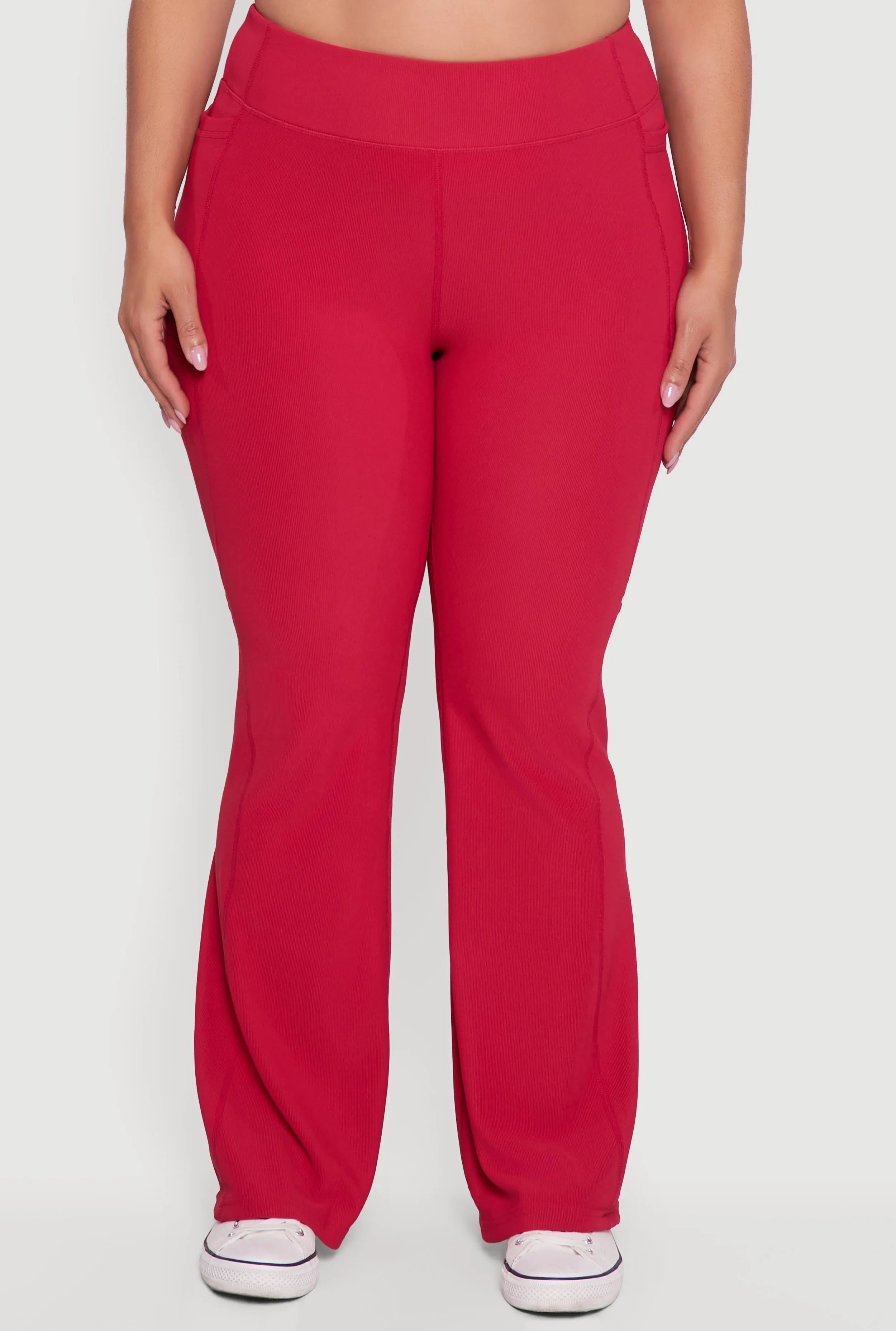 Plus Size High Waisted Ribbed Knit Flare Leg Active Pants sold by Rainbow product image thumbnail 5