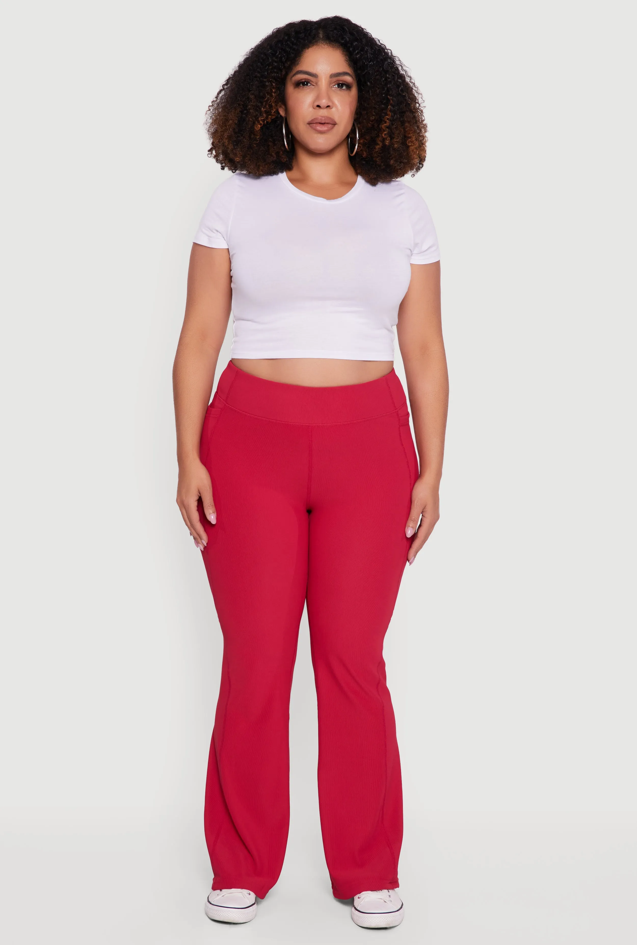 Plus Size High Waisted Ribbed Knit Flare Leg Active Pants sold by Rainbow product image thumbnail 2