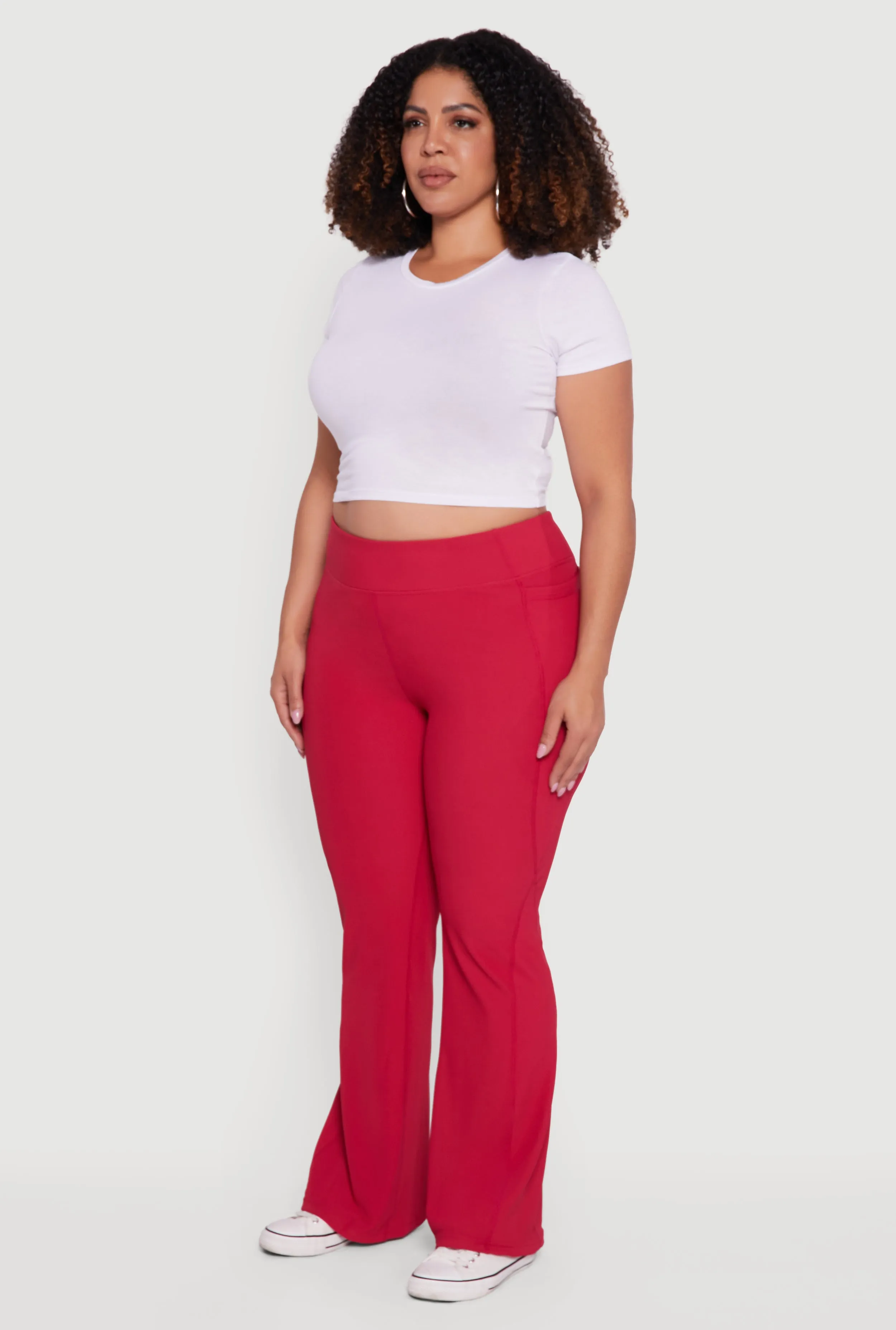 Plus Size High Waisted Ribbed Knit Flare Leg Active Pants sold by Rainbow product image thumbnail 3