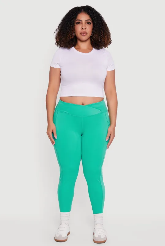 Plus Size Solid Leggings with Cell Phone Pocket sold by Rainbow
