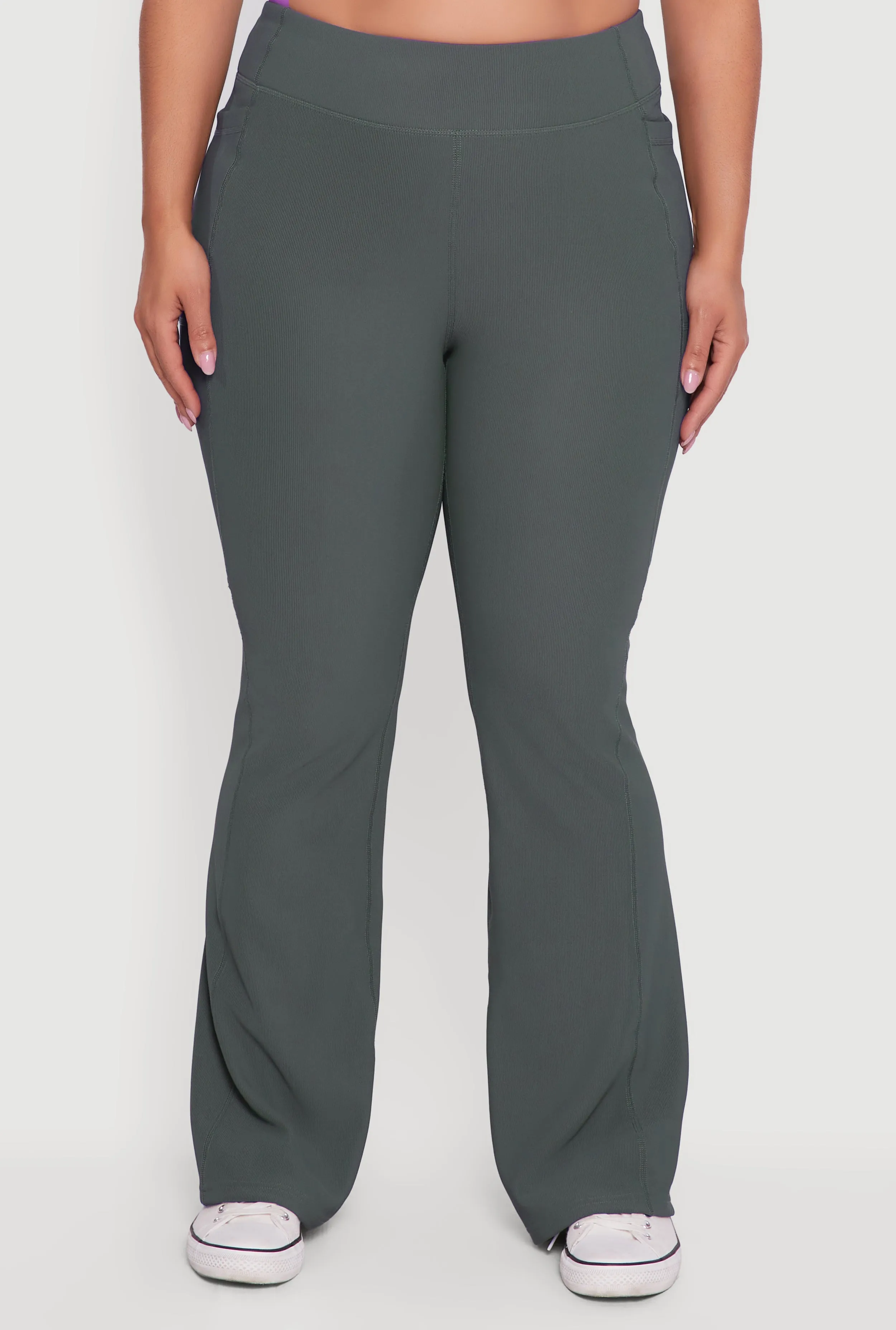 Plus Size High Waisted Ribbed Knit Flare Leg Active Pants sold by Rainbow product image thumbnail 5