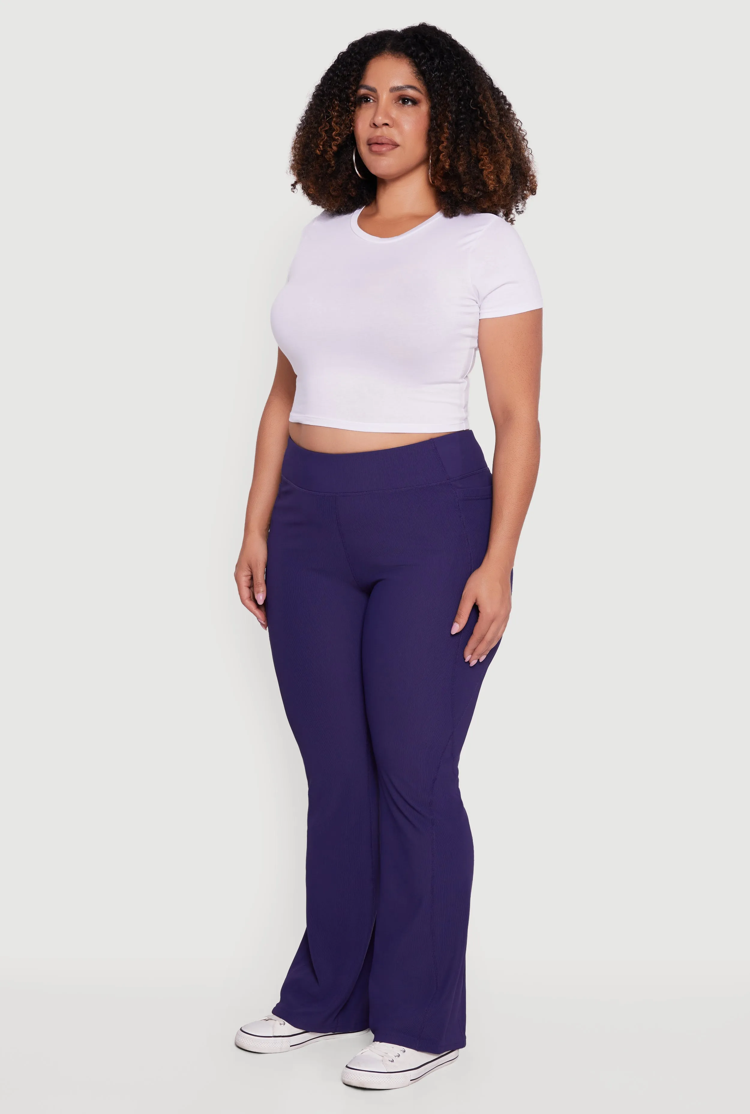 Plus Size High Waisted Ribbed Knit Flare Leg Active Pants sold by Rainbow product image thumbnail 3