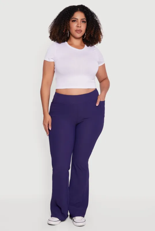 Plus Size High Waisted Ribbed Knit Flare Leg Active Pants sold by Rainbow