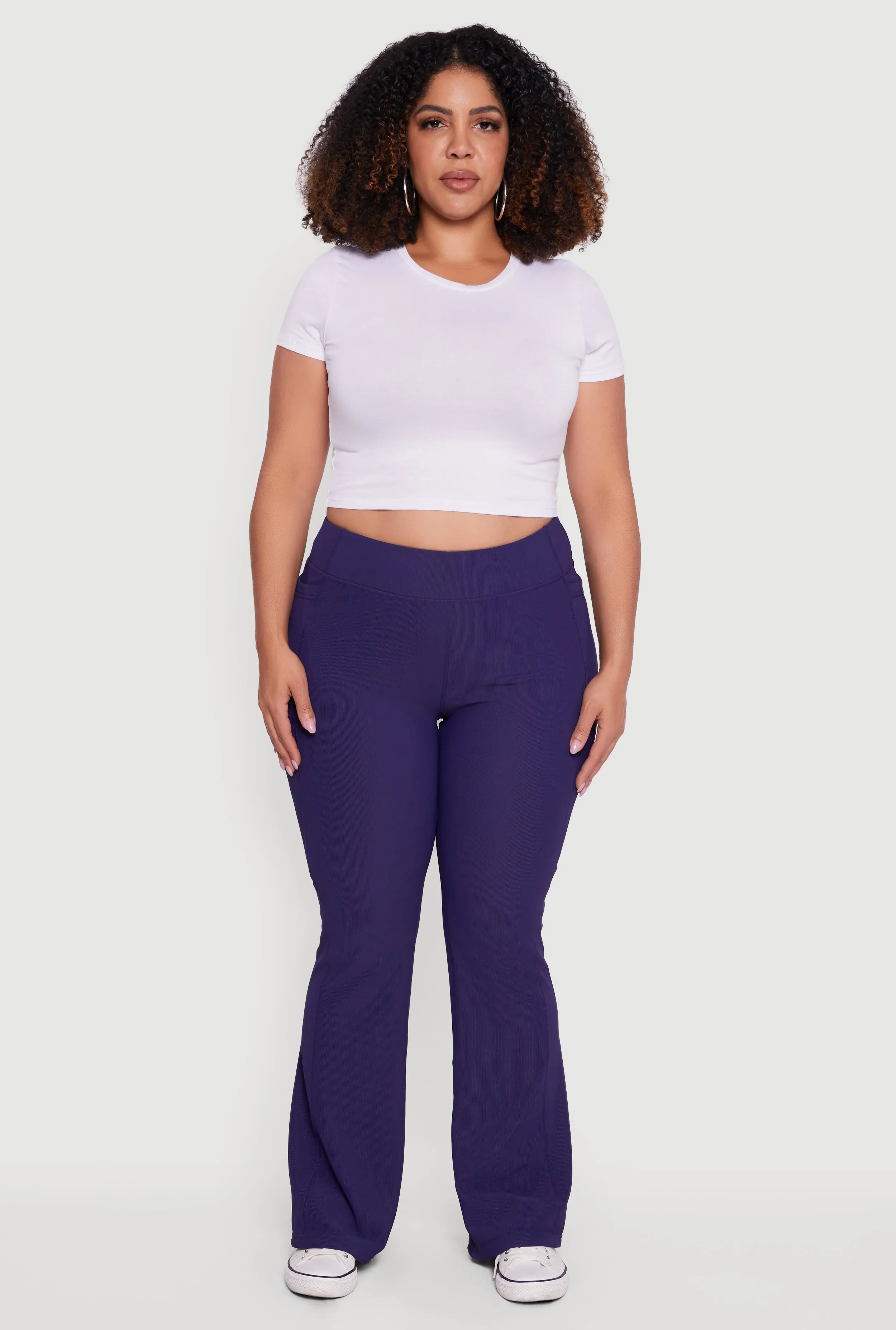 Plus Size High Waisted Ribbed Knit Flare Leg Active Pants sold by Rainbow product image thumbnail 2