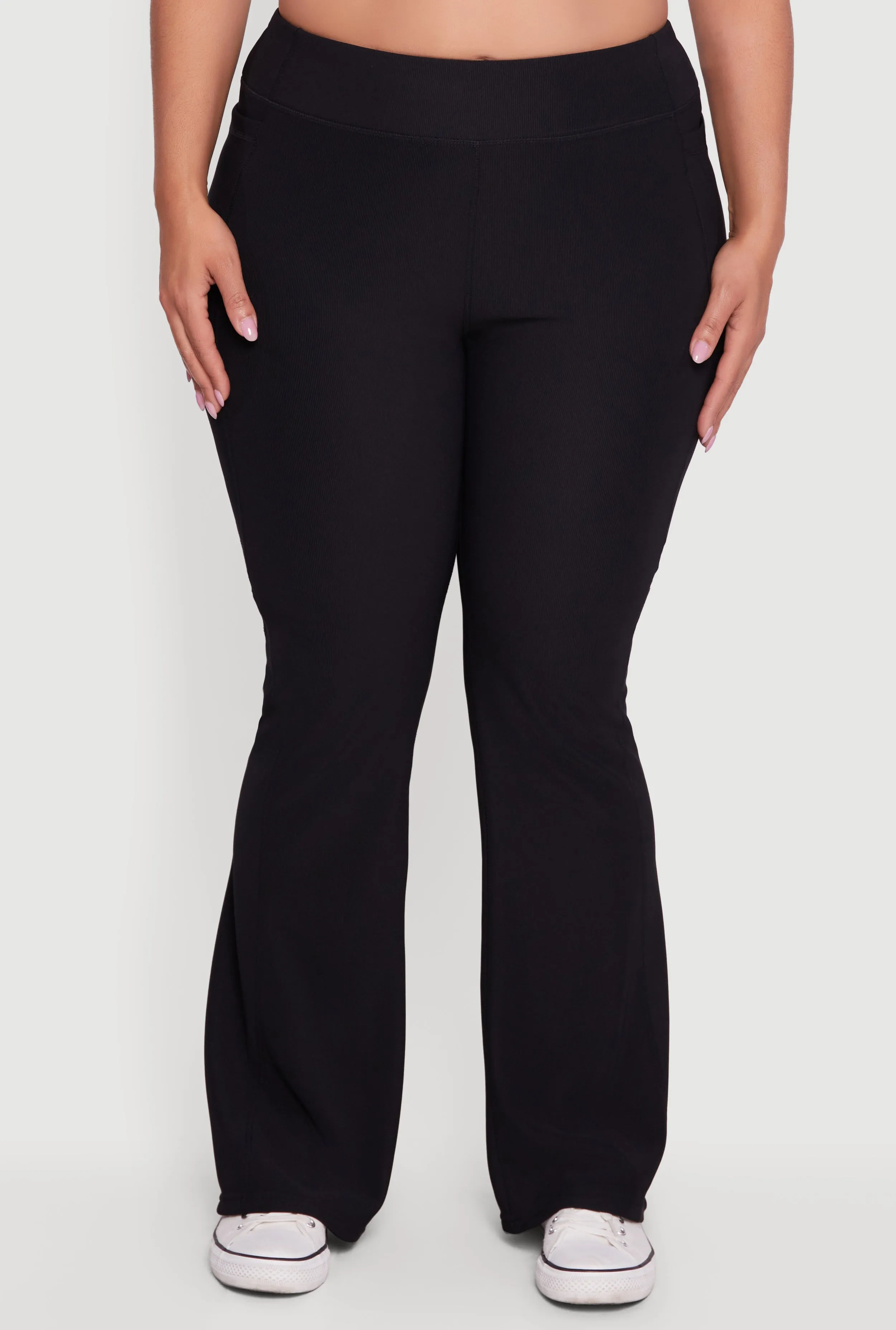 Plus Size High Waisted Ribbed Knit Flare Leg Active Pants sold by Rainbow product image thumbnail 5