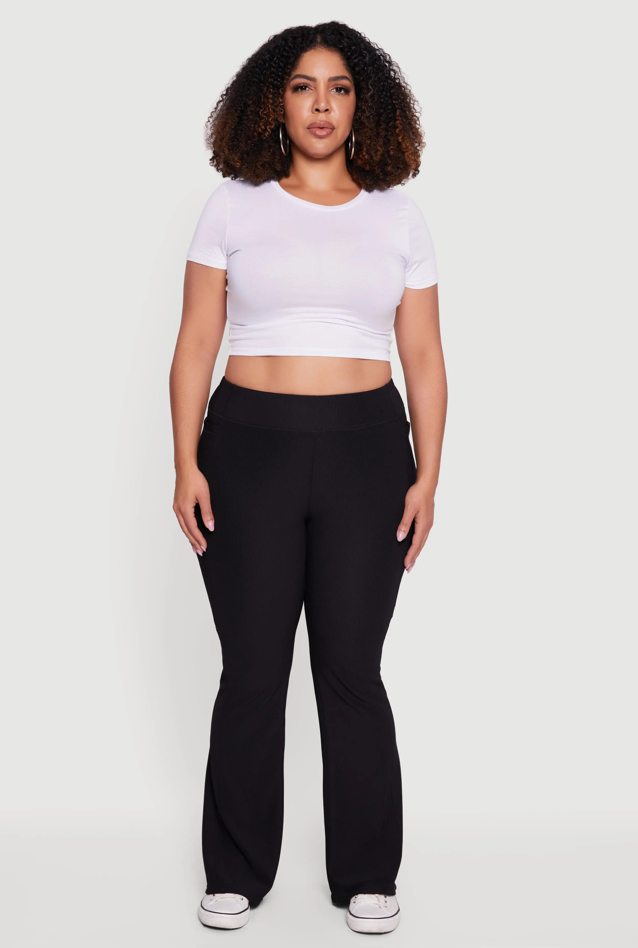 Plus Size High Waisted Ribbed Knit Flare Leg Active Pants sold by Rainbow product image thumbnail 2