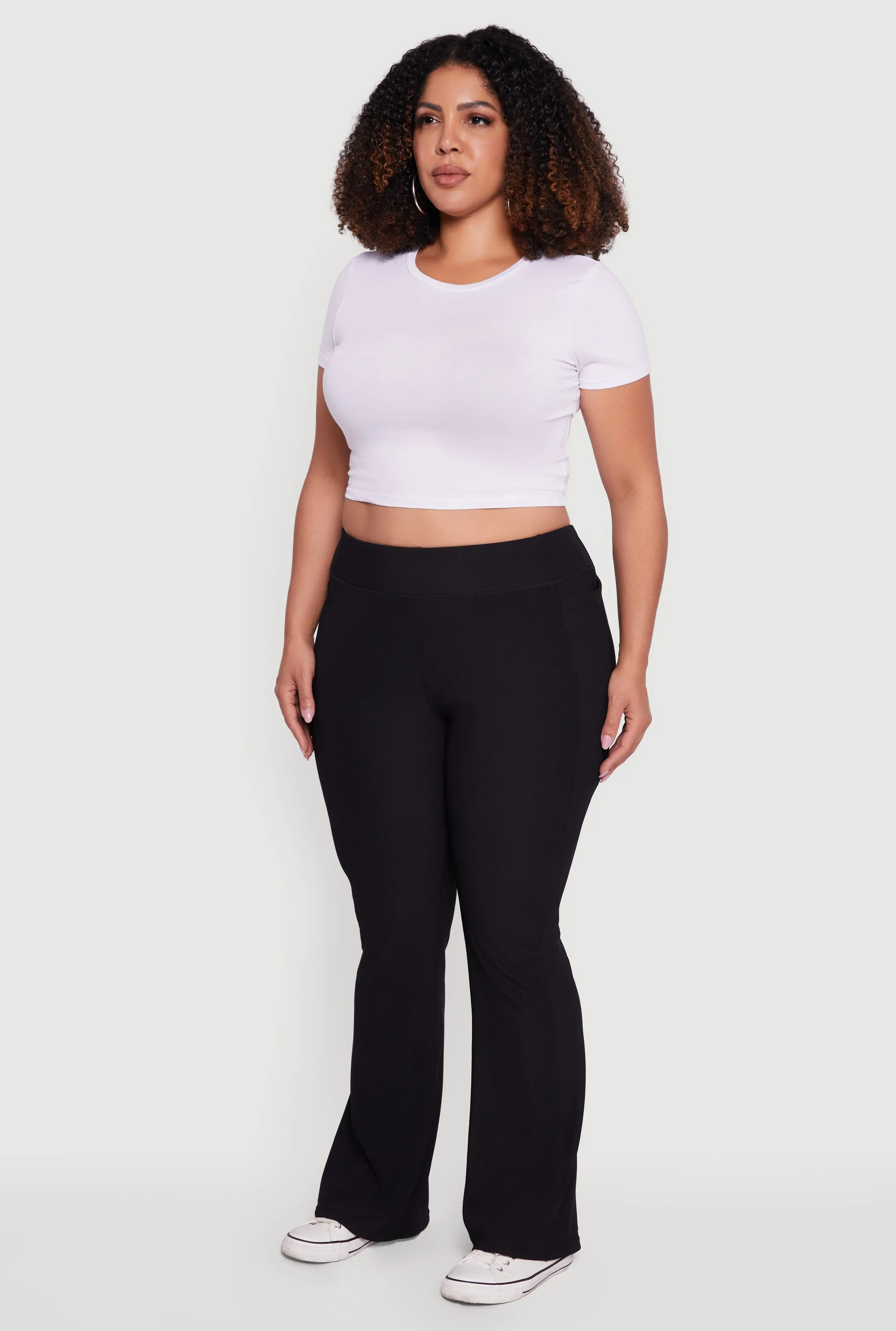 Plus Size High Waisted Ribbed Knit Flare Leg Active Pants sold by Rainbow product image thumbnail 3