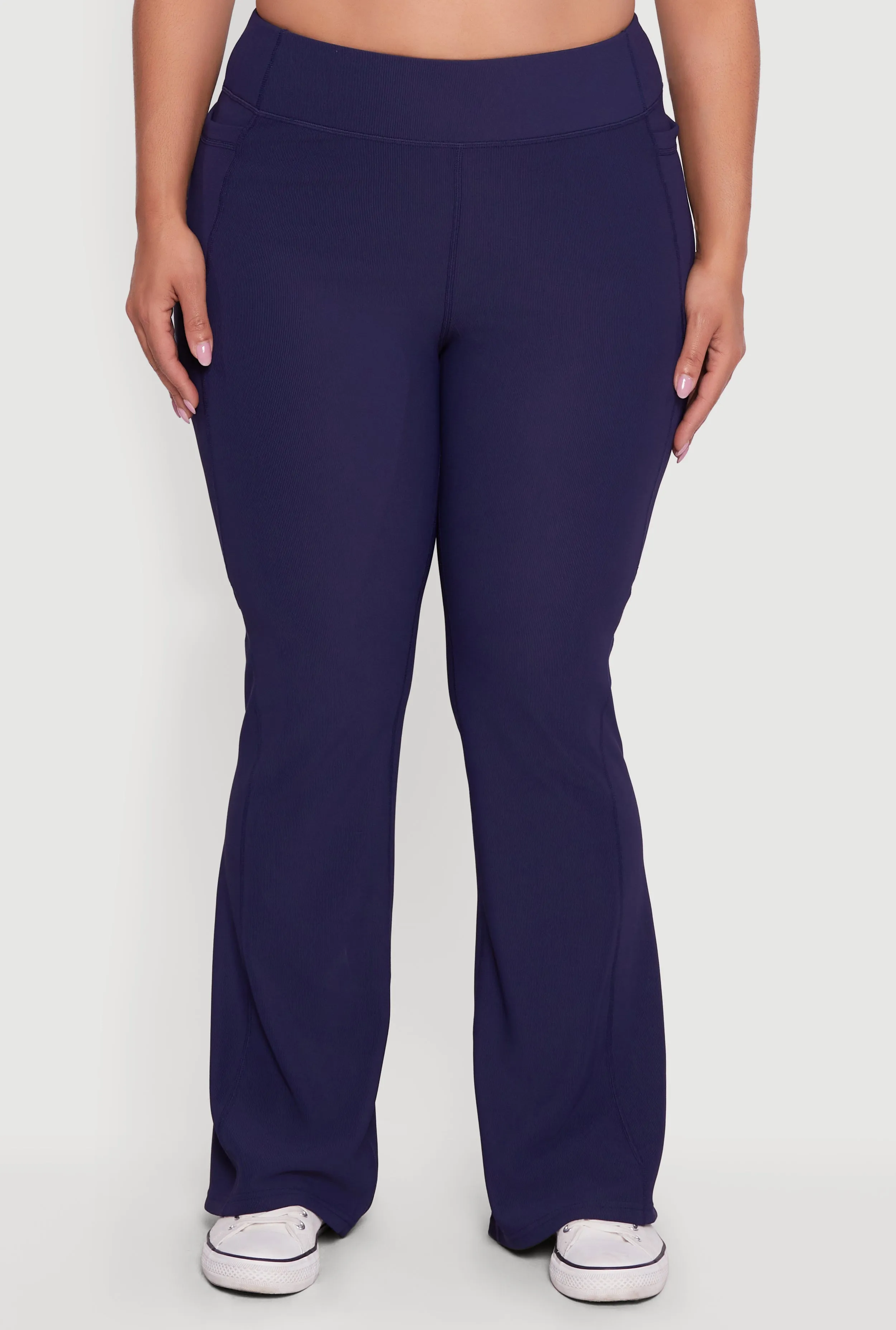 Plus Size High Waisted Ribbed Knit Flare Leg Active Pants sold by Rainbow product image thumbnail 5