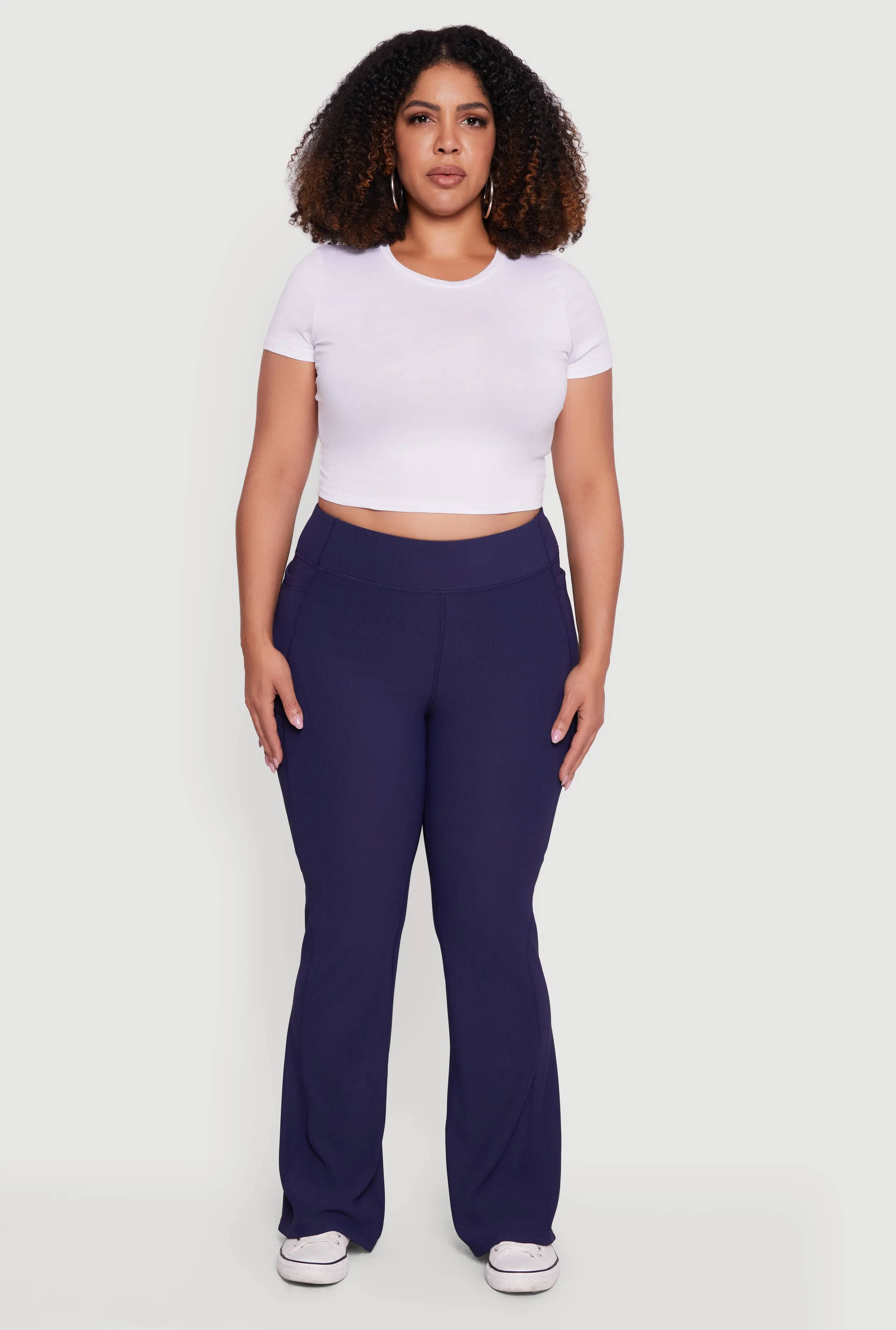 Plus Size High Waisted Ribbed Knit Flare Leg Active Pants sold by Rainbow product image thumbnail 2