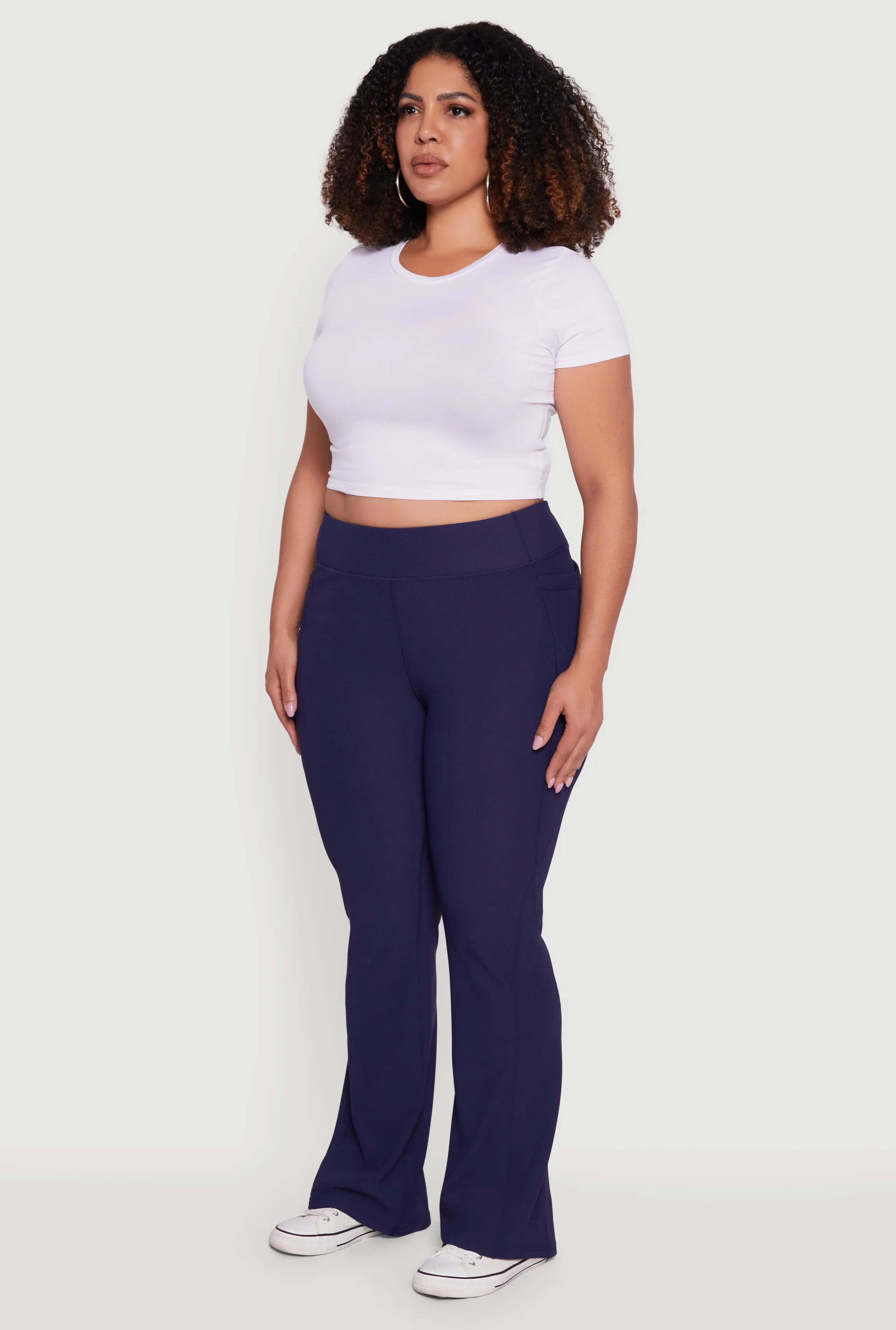 Plus Size High Waisted Ribbed Knit Flare Leg Active Pants sold by Rainbow product image thumbnail 3