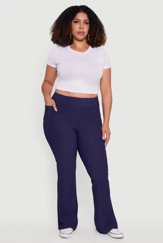 Plus Size High Waisted Ribbed Knit Flare Leg Active Pants sold by Rainbow