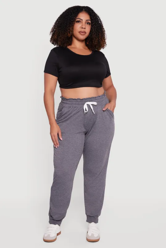 Plus Size French Terry Paper Bag Waist Joggers sold by Rainbow