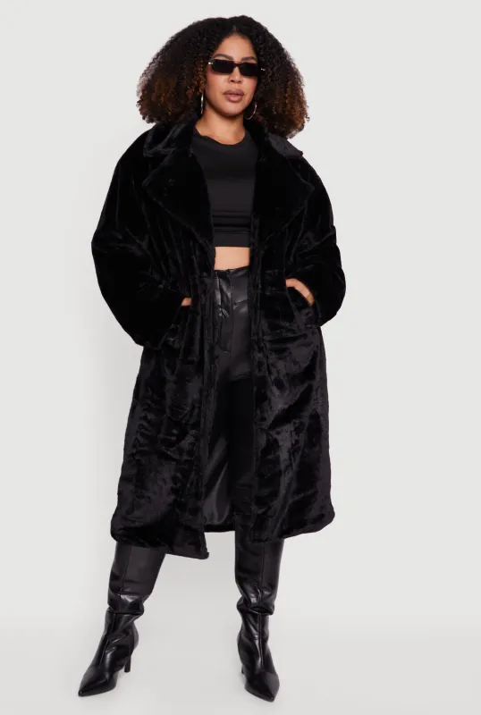 Plus Size Solid Faux Fur Coat sold by Rainbow