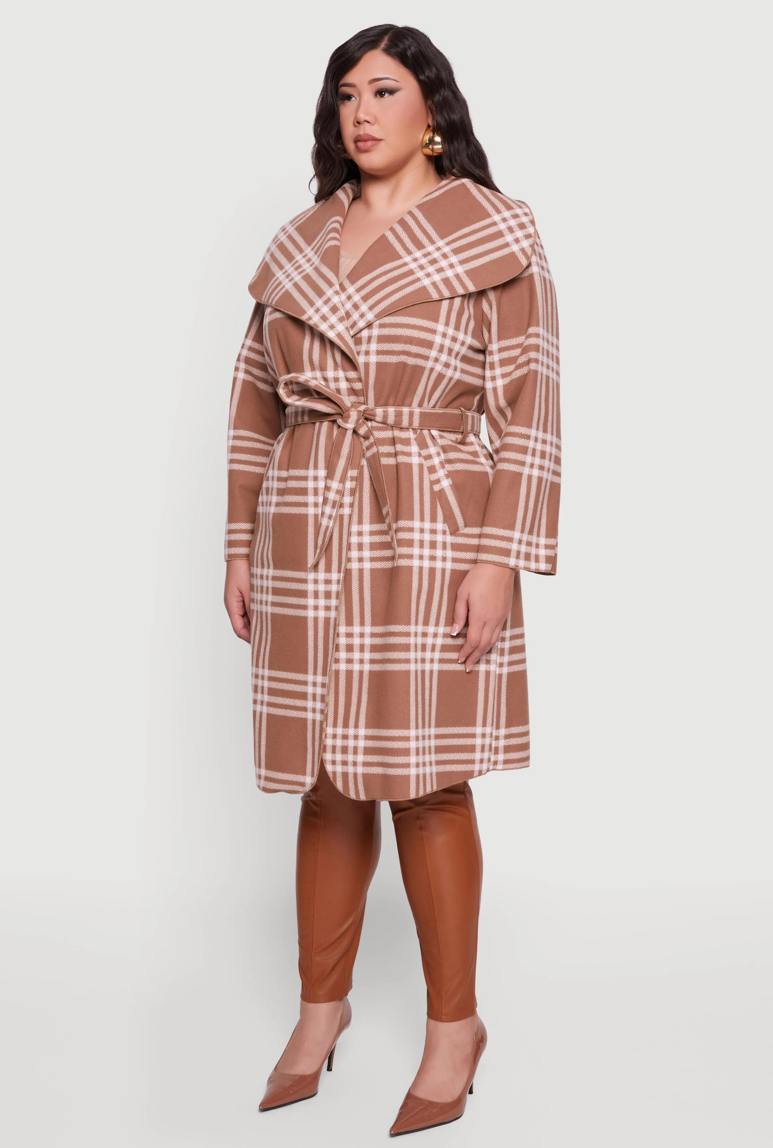 Plus Size Plaid Fleece Wrap Coat with Tie Waist Belt sold by Rainbow product image thumbnail 5