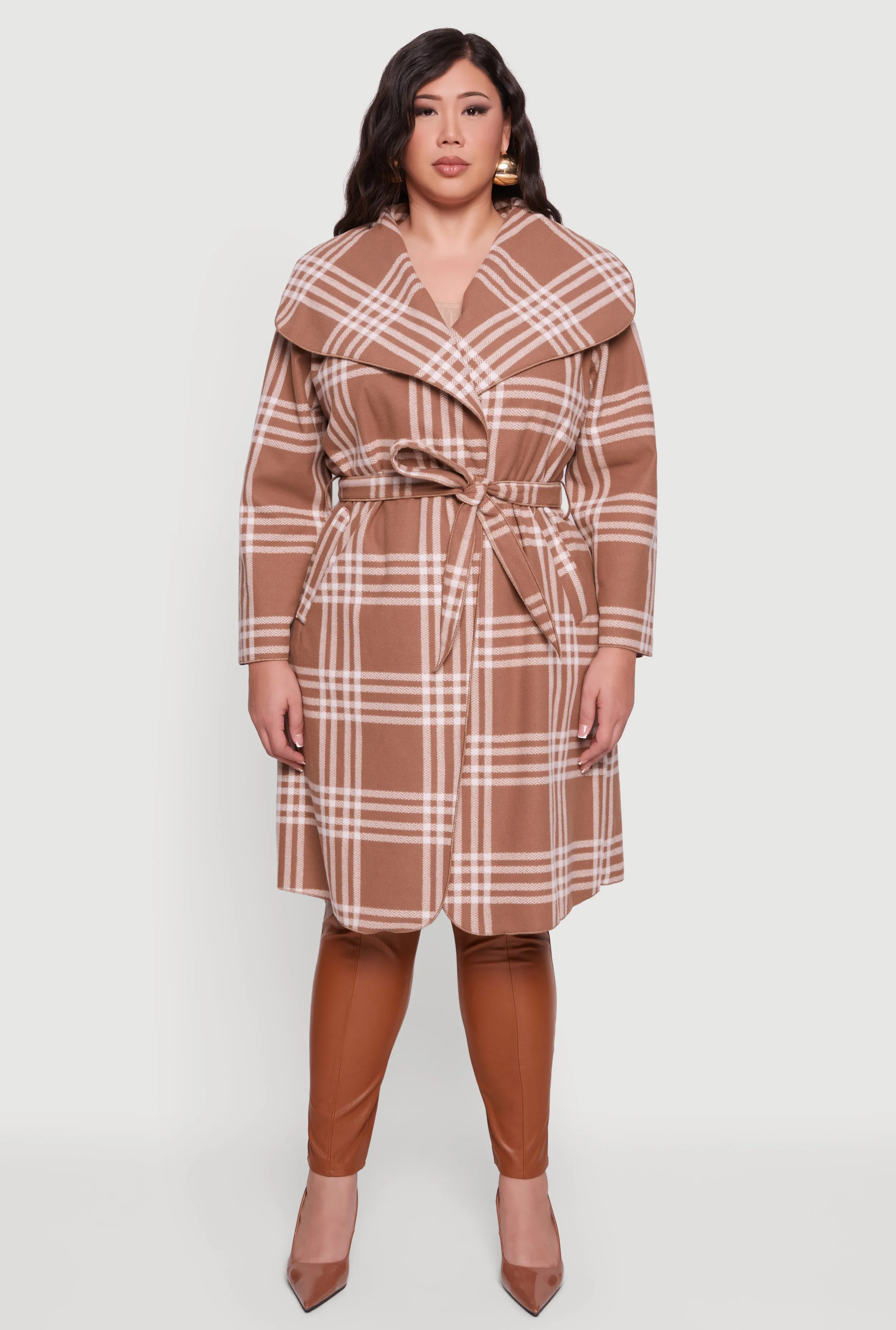 Plus Size Plaid Fleece Wrap Coat with Tie Waist Belt sold by Rainbow product image thumbnail 3