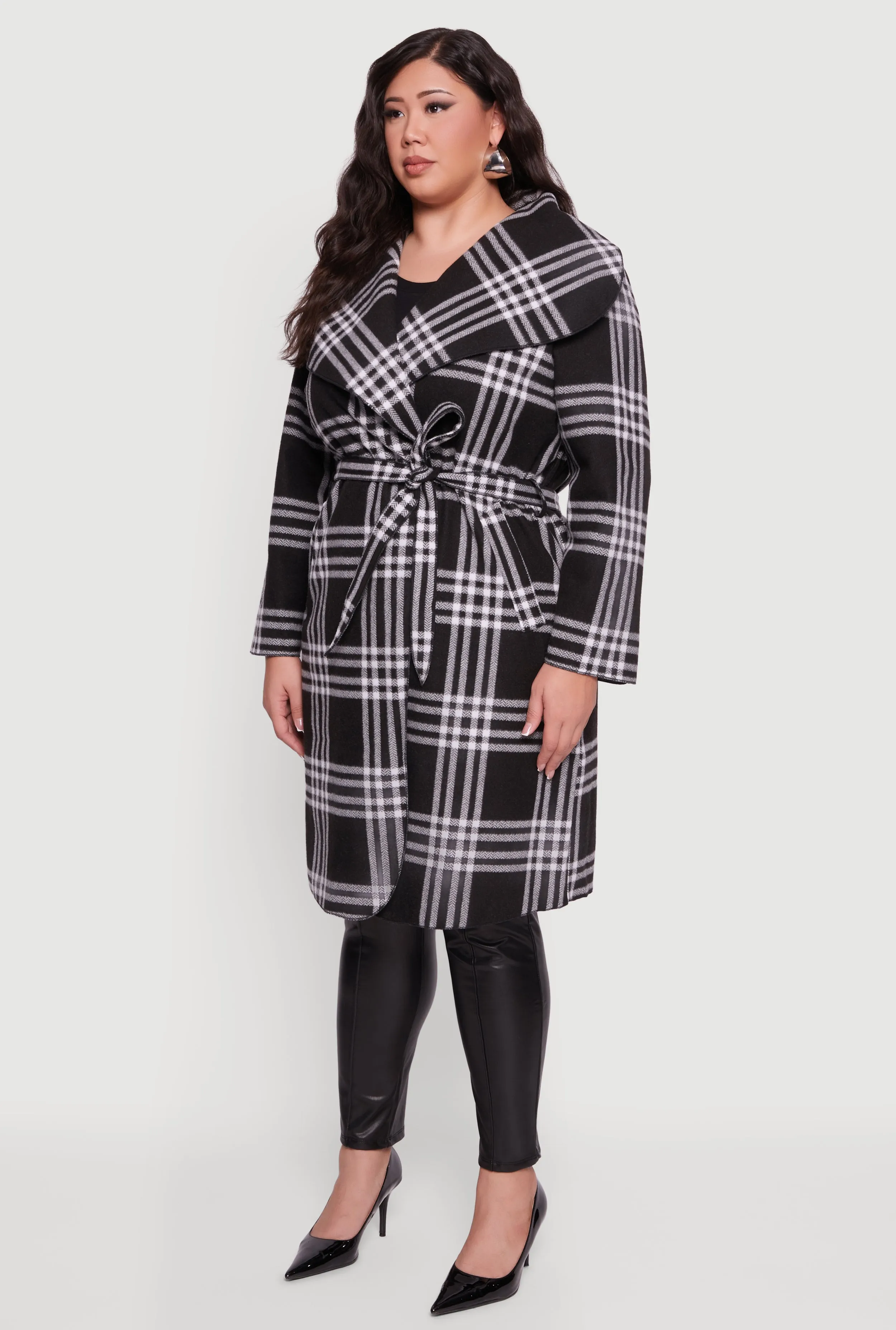 Plus Size Plaid Fleece Wrap Coat with Tie Waist Belt sold by Rainbow product image thumbnail 5