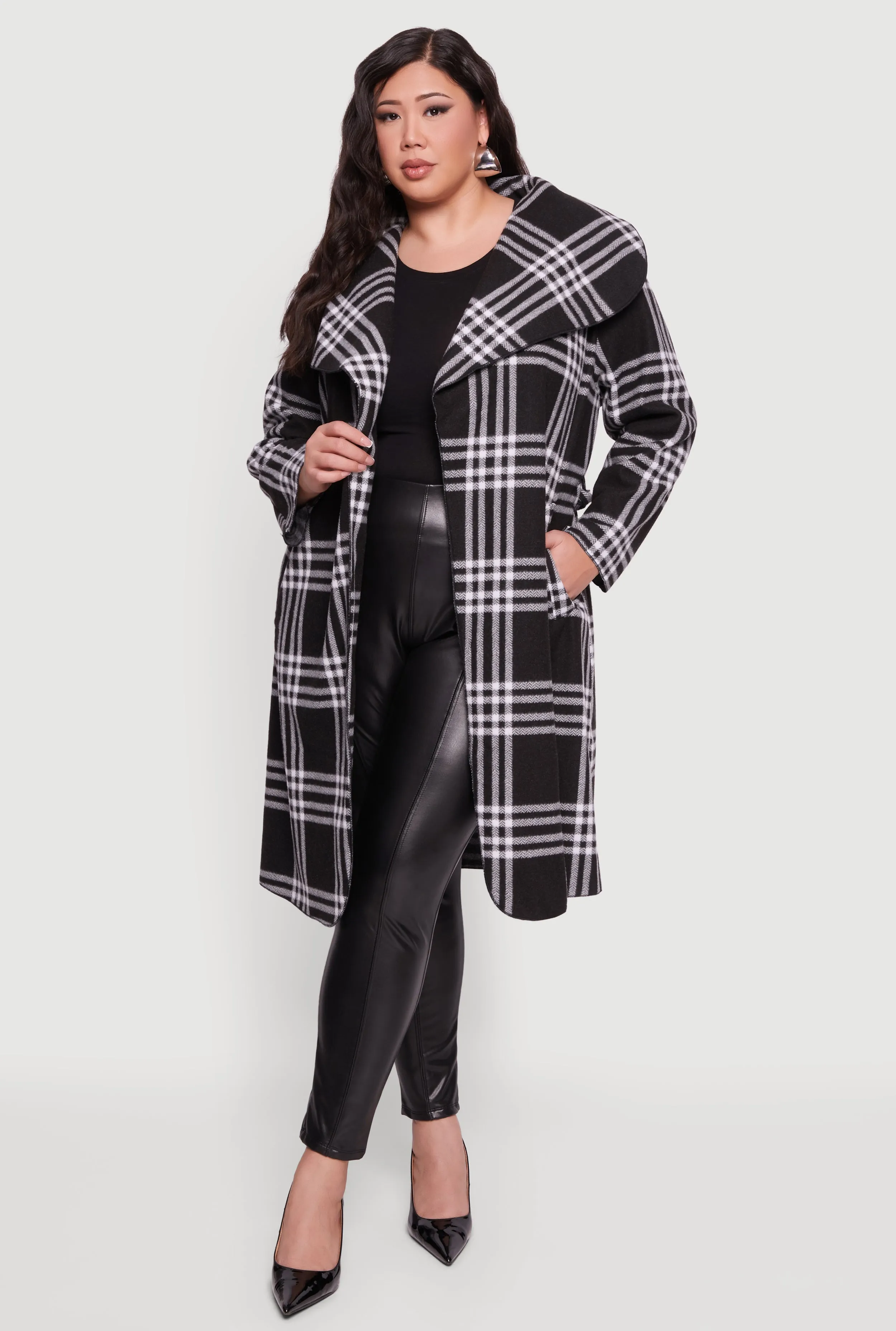 Plus Size Plaid Fleece Wrap Coat with Tie Waist Belt sold by Rainbow product image thumbnail 2