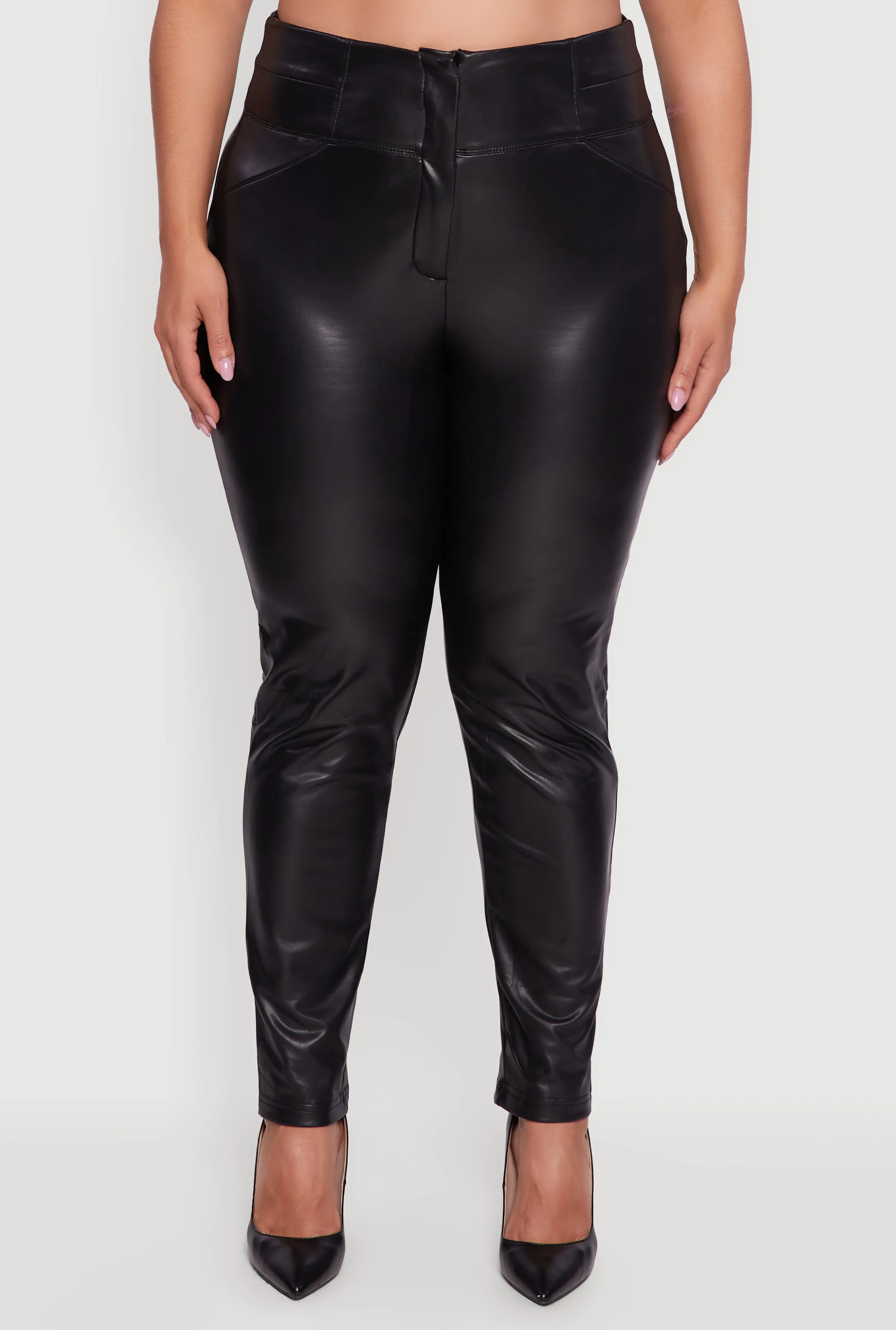 Plus Size Fleece Lined Faux Leather Dress Pants sold by Rainbow product image thumbnail 5