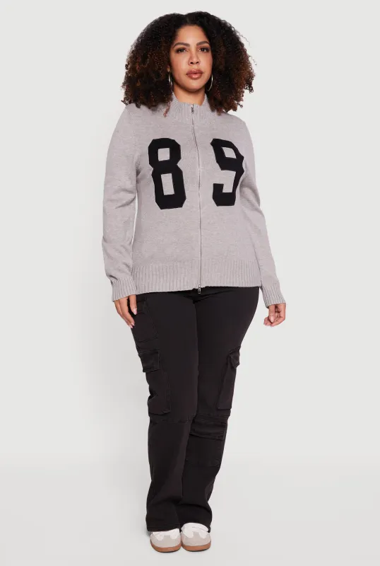 Plus Size 89 Zip Front Mock Neck Sweater sold by Rainbow
