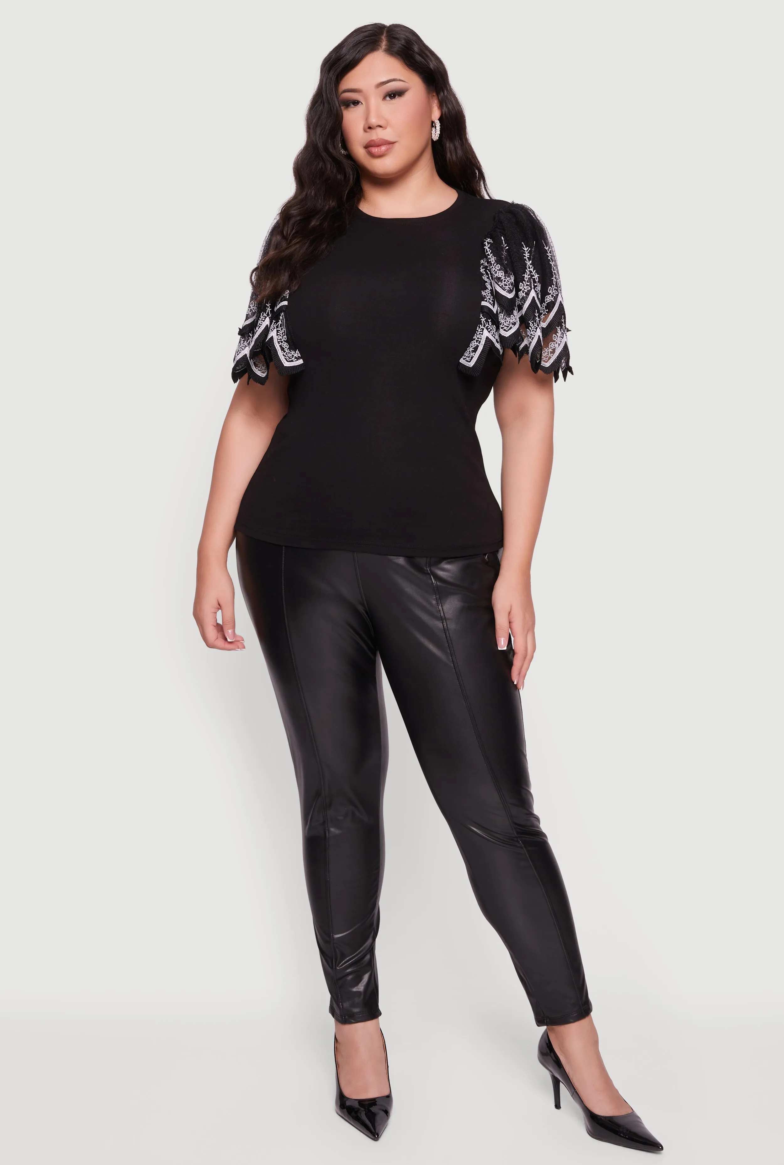 Plus Size Floral Lace Flounce Sleeve Blouse sold by Rainbow