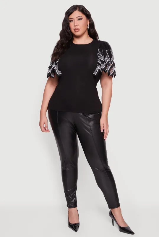 Plus Size Floral Lace Flounce Sleeve Blouse sold by Rainbow